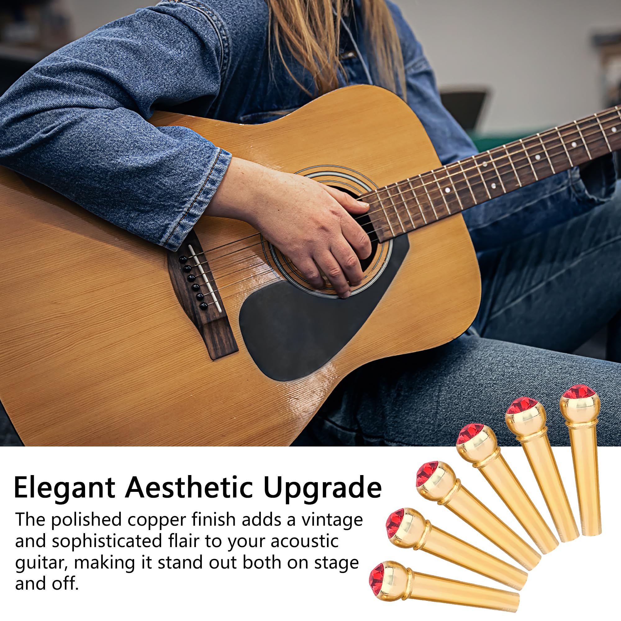 Musiin Acoustic Guitar Bridge Pins String Peg Guitar Parts Replacement Pack of 6 Pieces(Red), Gold - Image 4
