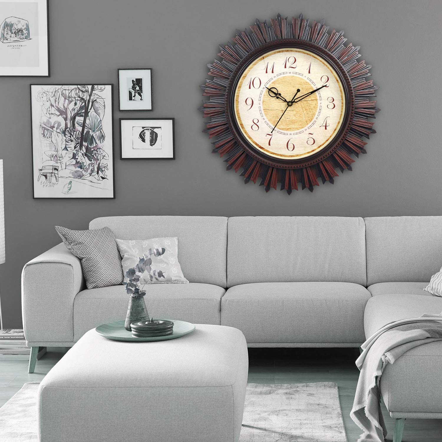 Branding Hook Plastic Analog Silent Movement Sun Wall Clock (Brown, 18 Inch)