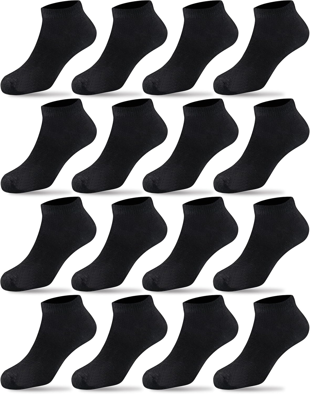 Duufin 16 Pairs Kids Socks Boys Girls Black White Half Cushion Low Cut Ankle Socks for Kids 4-15 Years Old