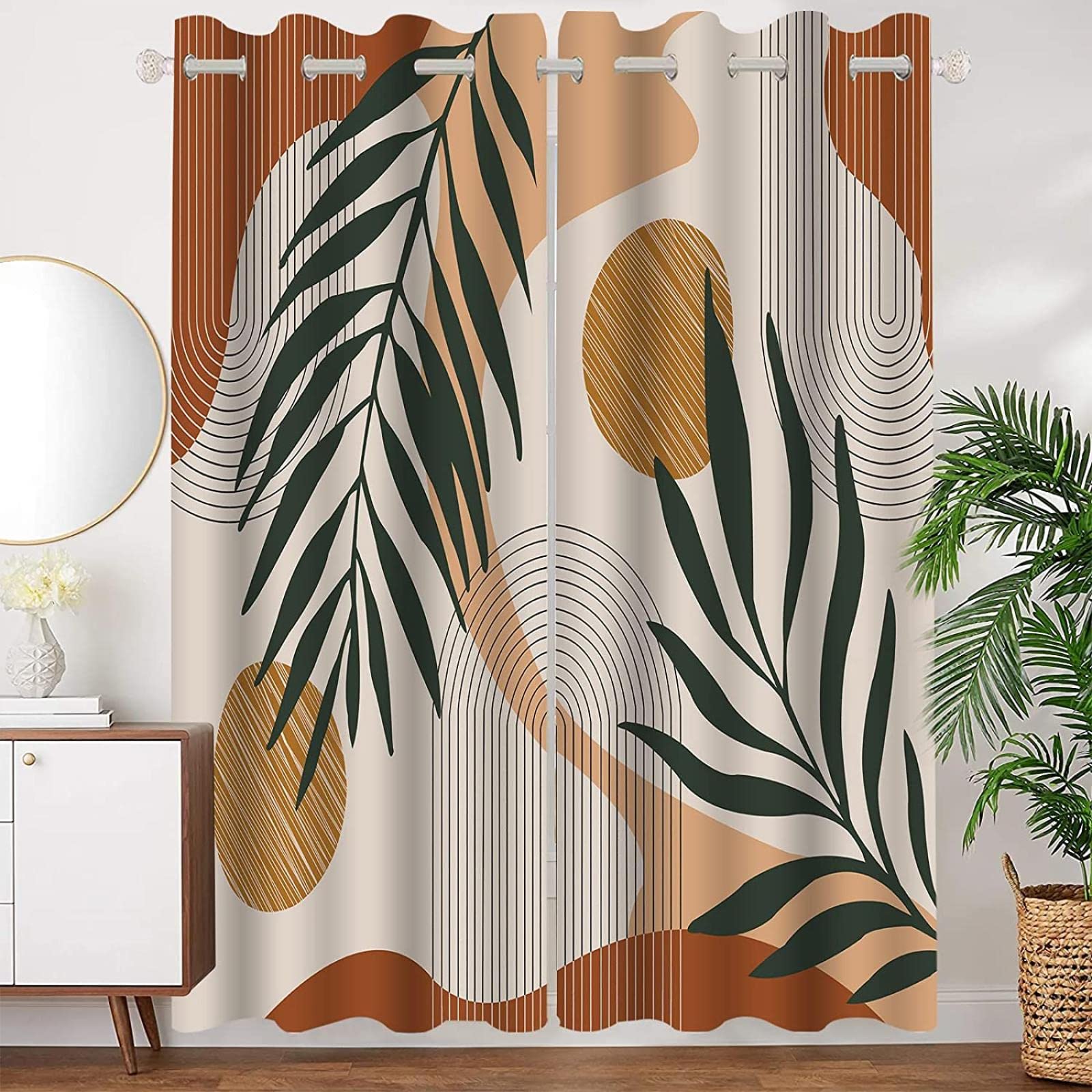 Rideau occultant plante imprimé style boho moderne 229x274cmx2
