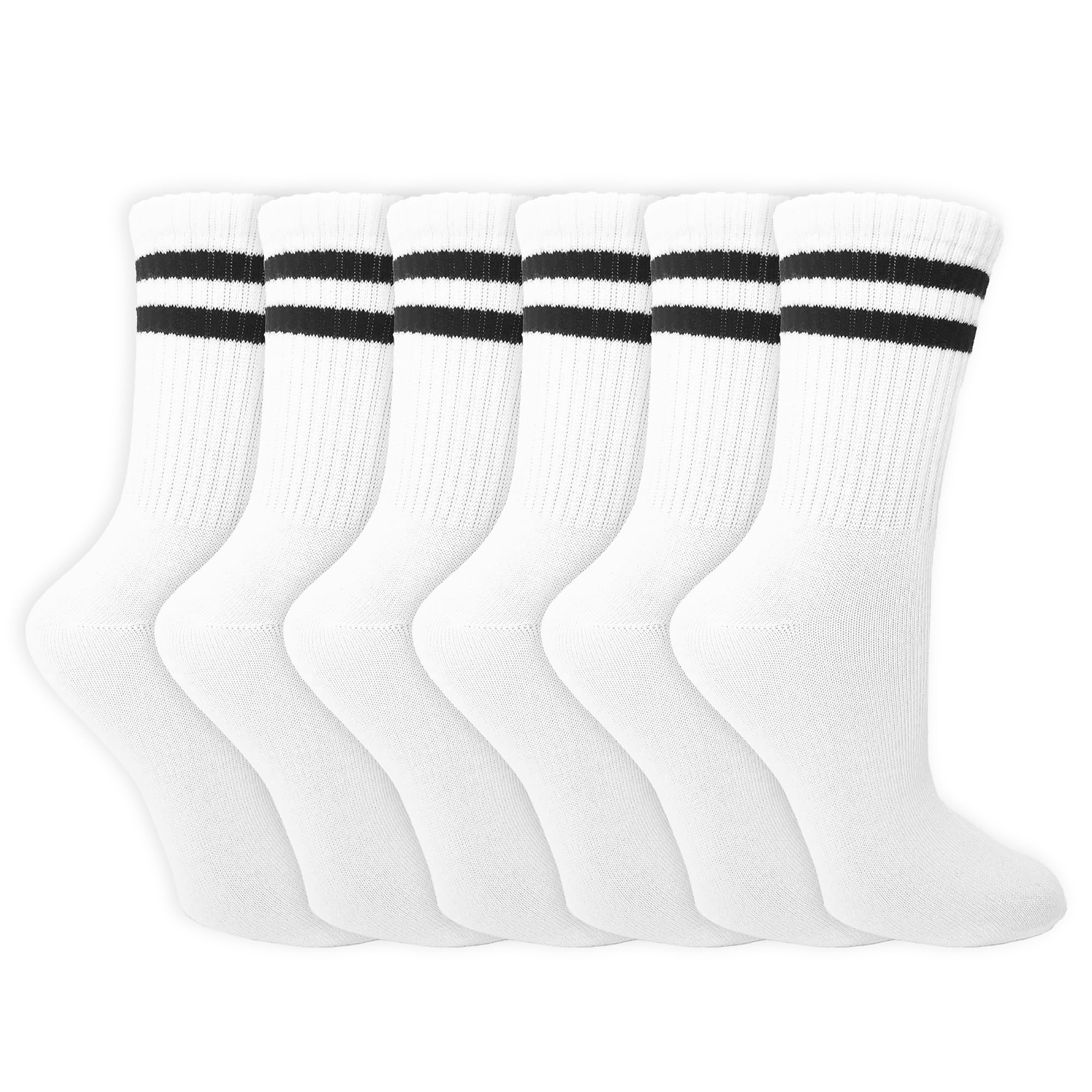 The Essentials Wardrobe Women's White With Stripes Tew 6 Pack Sports Ankle Socks - Uk 4-8/Eu 37-42 - White