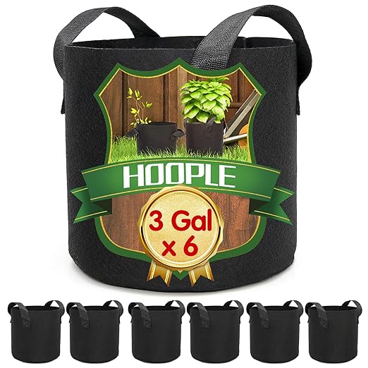 HOOPLE 6Pack 3 Gallon Grow Bags Garden Heavy Duty Non-Woven Aeration Plant Fabric Pot Potato Container Perfect for Potato, Strawberry, Chili, Carrot, Radish, Peanut and Other Vegetables(Black)