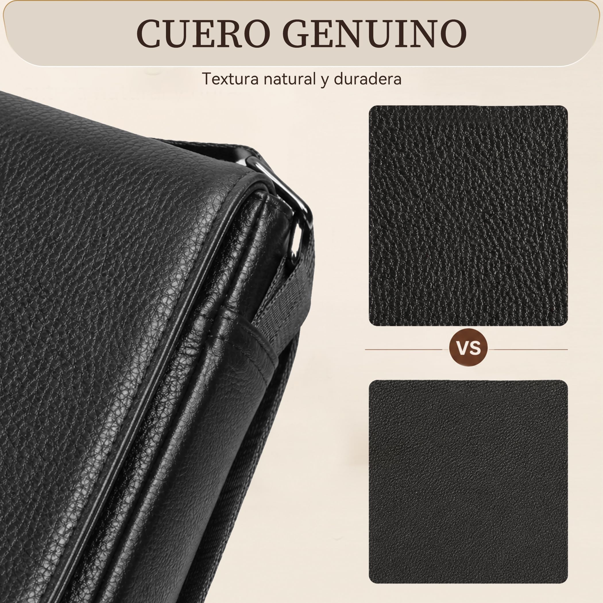Eshow Bandoleras de Cuero Genuino con Bloqueo RFID para Hombre | Bolso Antirrobo para Trabajo Universidad Negocio Viajes y Desplazamientos Urbanos