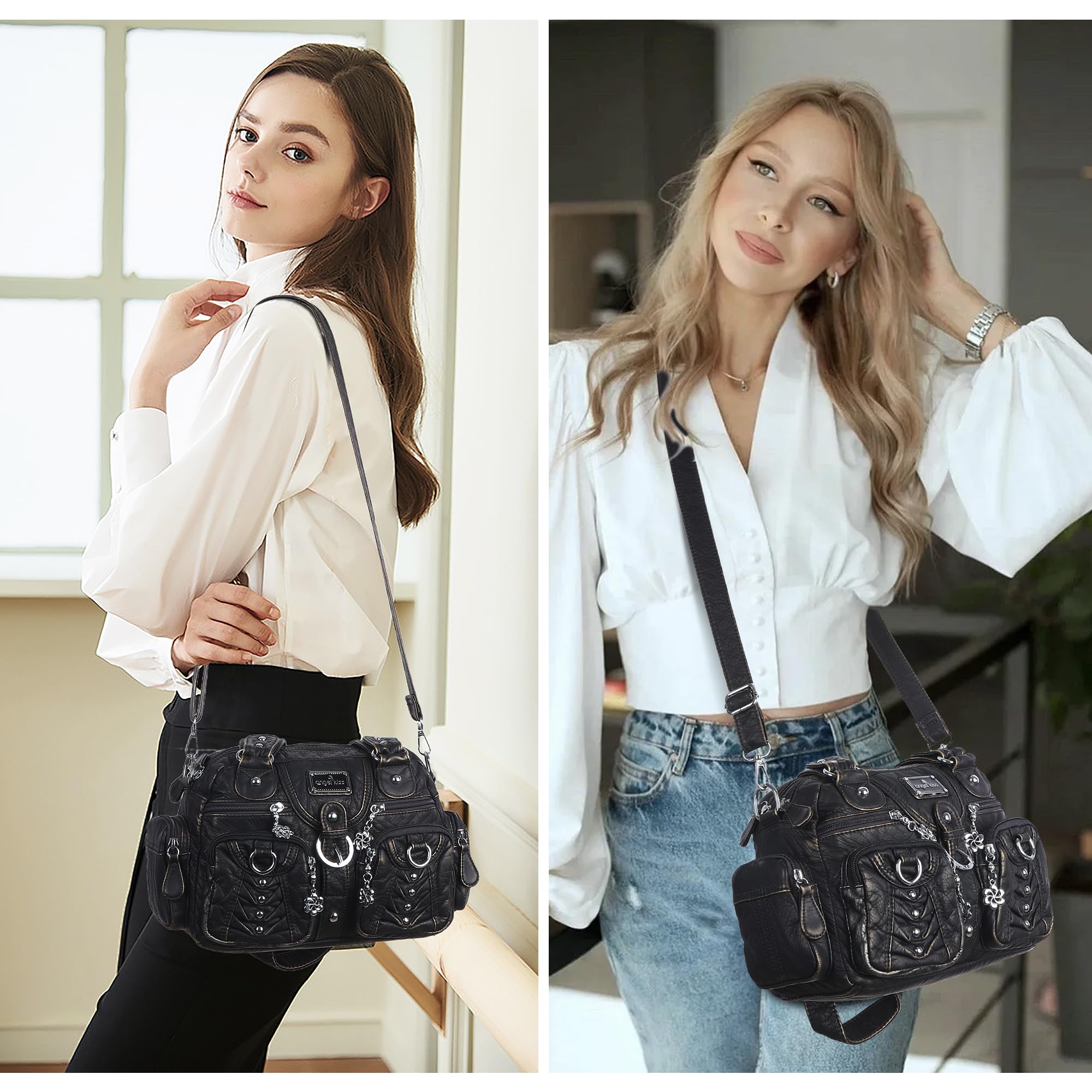 Angel Kiss Piccola borsa da donna a tracolla e a tracolla, multitasche, morbida, con tracolla regolabile