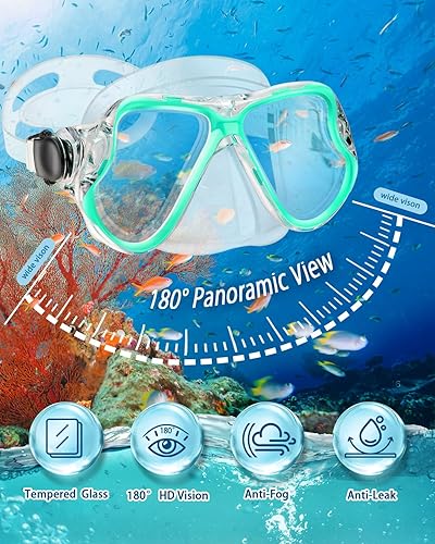 Miniatura 2 de Equipo de Esnórquel para Adultos, Juego de Esnórquel 4 en 1 para Adultos con Máscara de Esnórquel de Vista Panorámica, Esnórquel de Tapa Seca, Azul