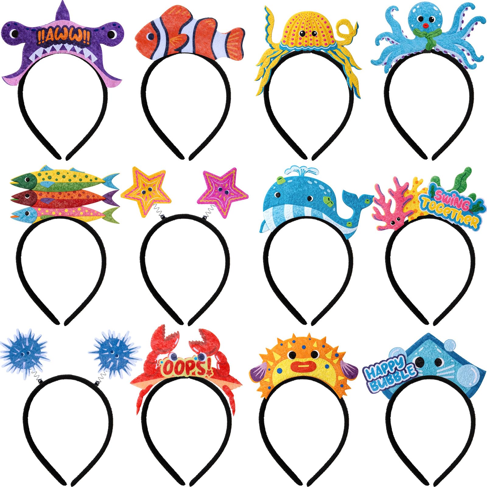 12 PCS Serre-têtes en Feutre pour Enfants, Accessoires pour Carnaval et Photobooth, Jouets pour Fête à Thème d’Anniversaire, Cadeaux pour Filles et Garçons