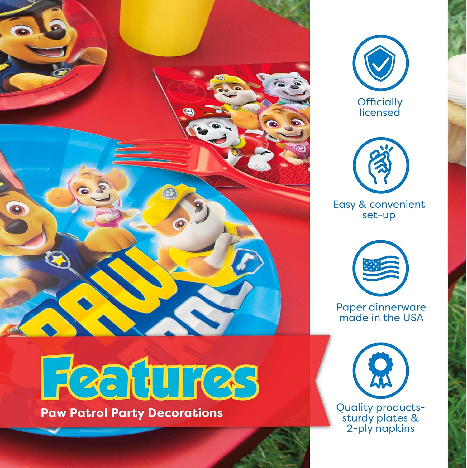 Paw Patrol Birthday Decorations | Serves 16 | Banner, Tablecloth, Plates and Napkins, Character Masks, Sticker | Paw Patrol Party Decorations for Boys and Girls