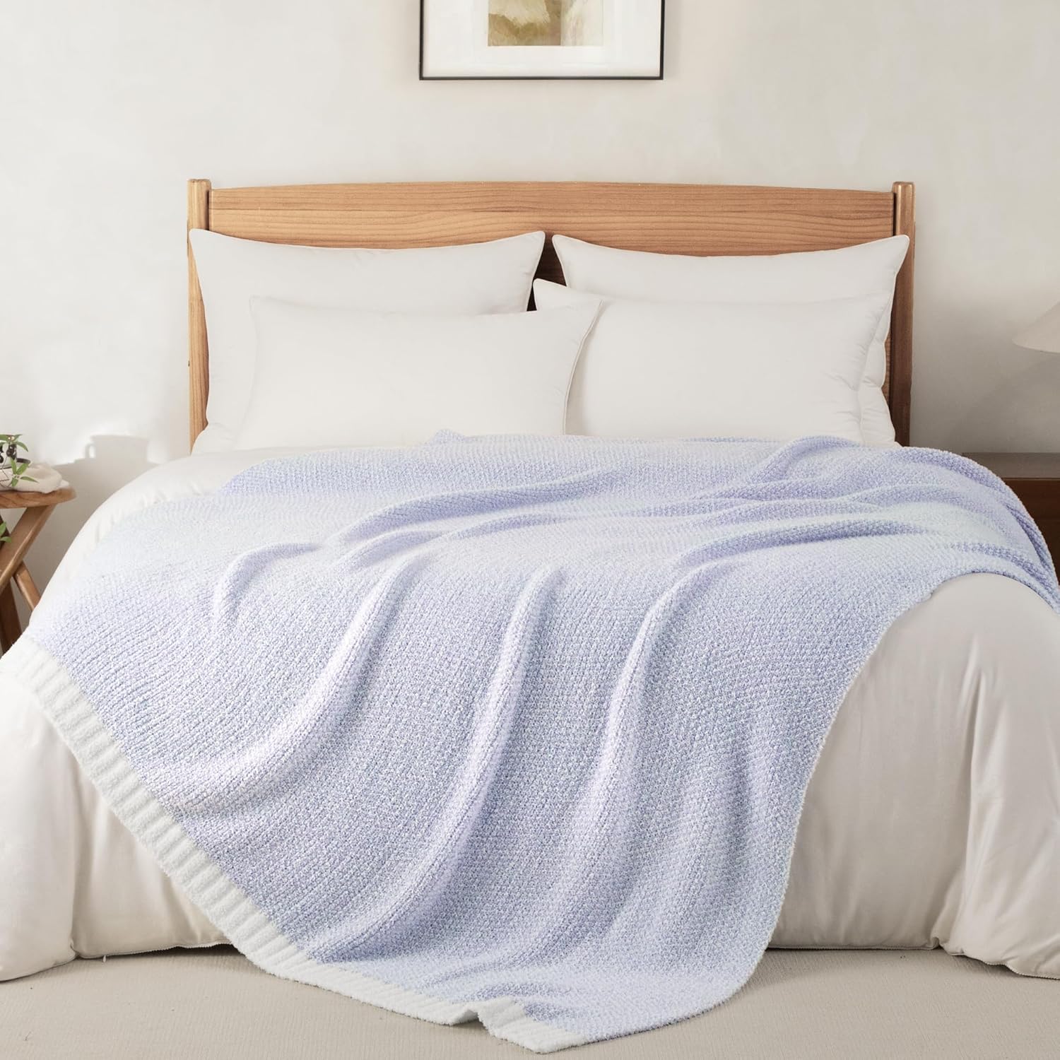 Whale Flotilla Knit Blanket Twin Size, Ultra Soft Warm Reversible Cozy Decorative Blankets for Couch Sofa and Bed, 60x80 Inch, Lavender