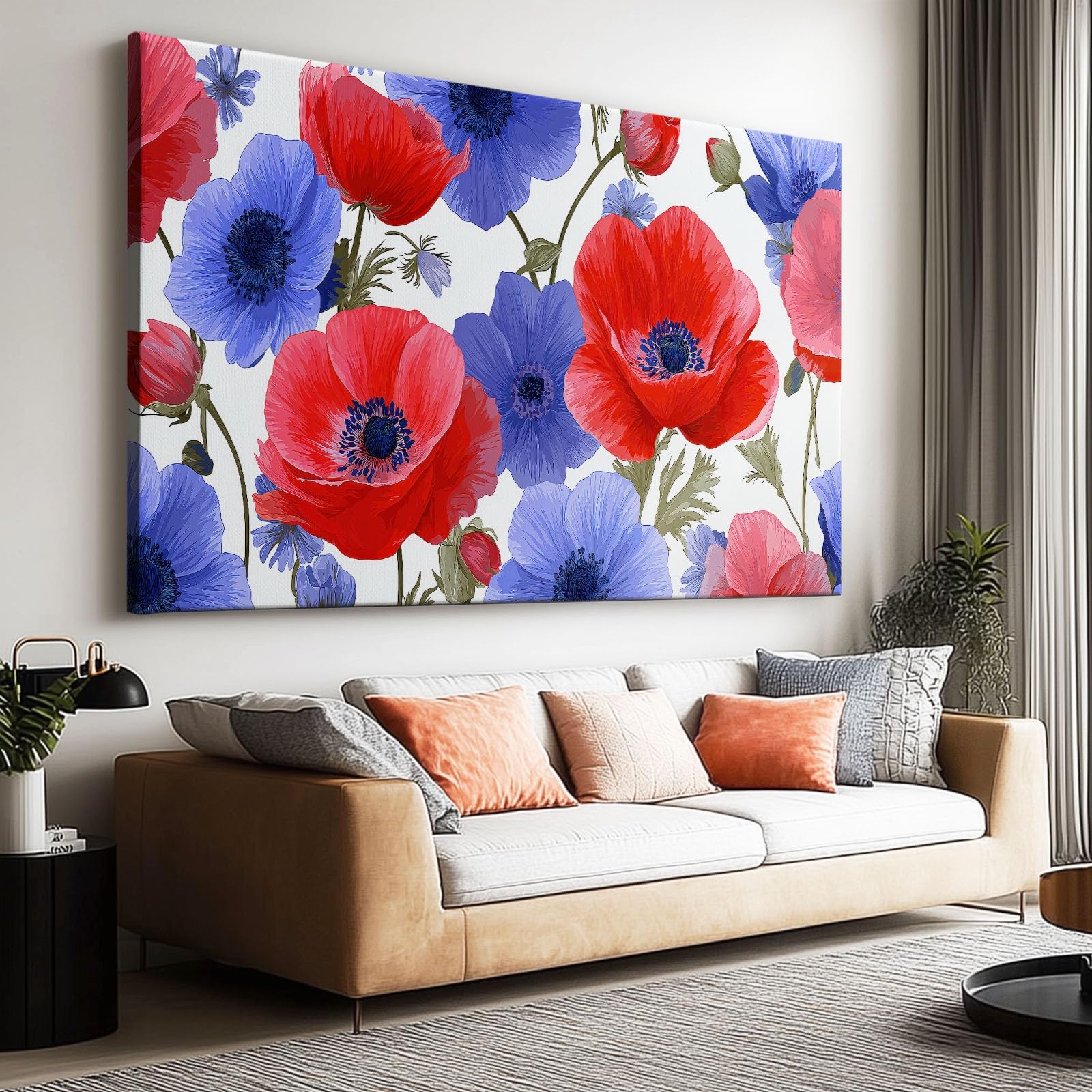 Genérico Lienzo Decorativo con Marco Madera Anémona Una Planta Flor 120x80cm Laminas Cuadro para Pared, Decoracion Habitacion y Salon Dormitorios, Cuadros para Hogar