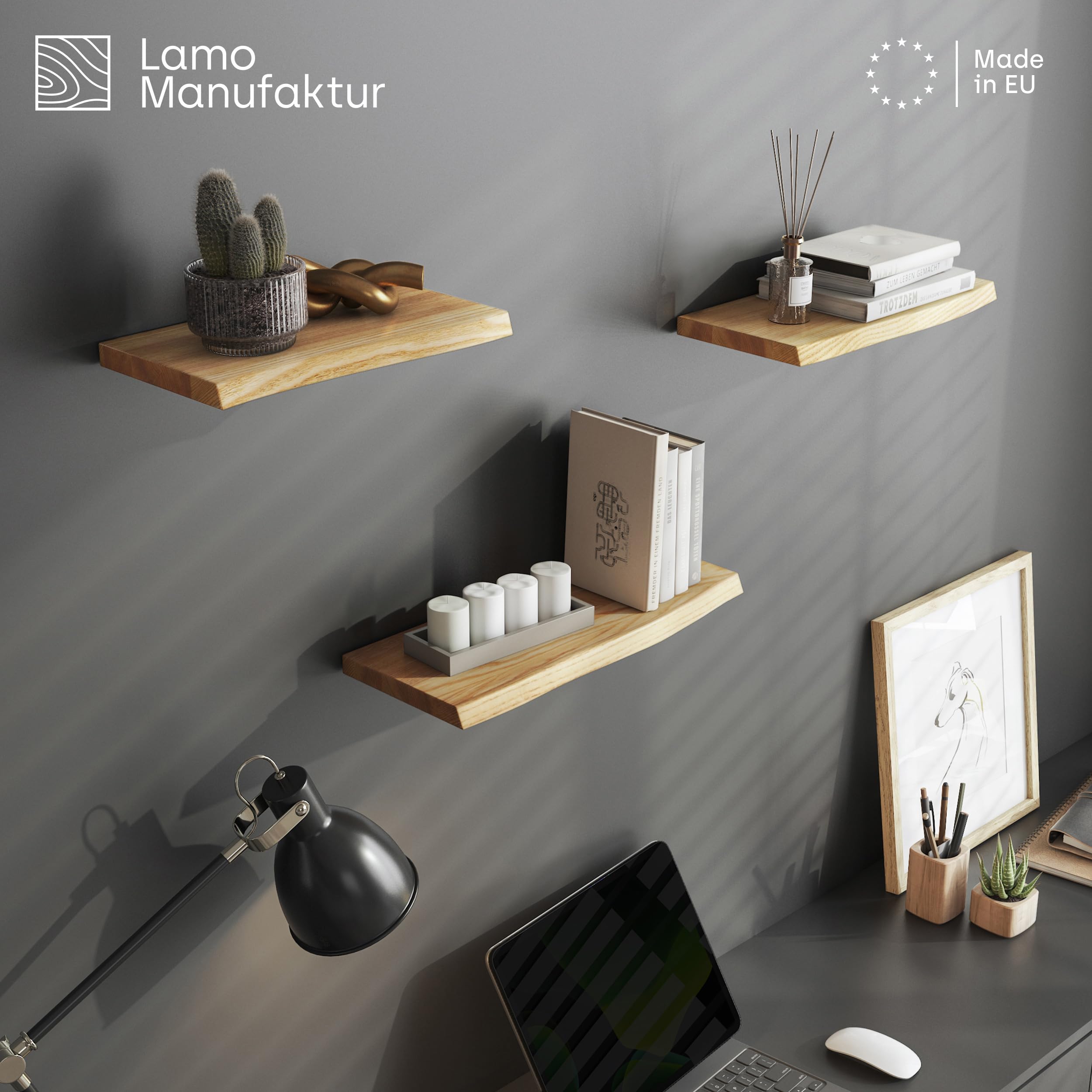 LAMO Manufaktur 160 cm étagère murale bord Vintage Brut - Blanche