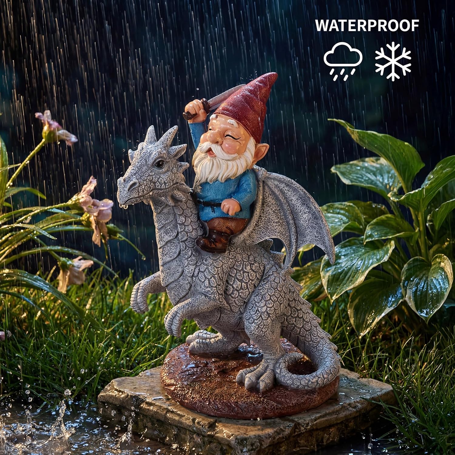 EXYGLO Gnome Garden Decor Statue, 9.7" Gnome Riding Dragon Outdoor Funny Decoration for Lawn, Patio, Yard, and Unique Housewarming, Birthday Ornament Gift for Boys, Friend, Family