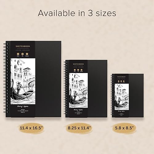 Miniatura 9 de Cuaderno de bocetos de artista de tapa dura, papel muy grueso de 7.05 ozm, grande, cuaderno de bocetos en espiral para dibujo y medios mixtos, bloc