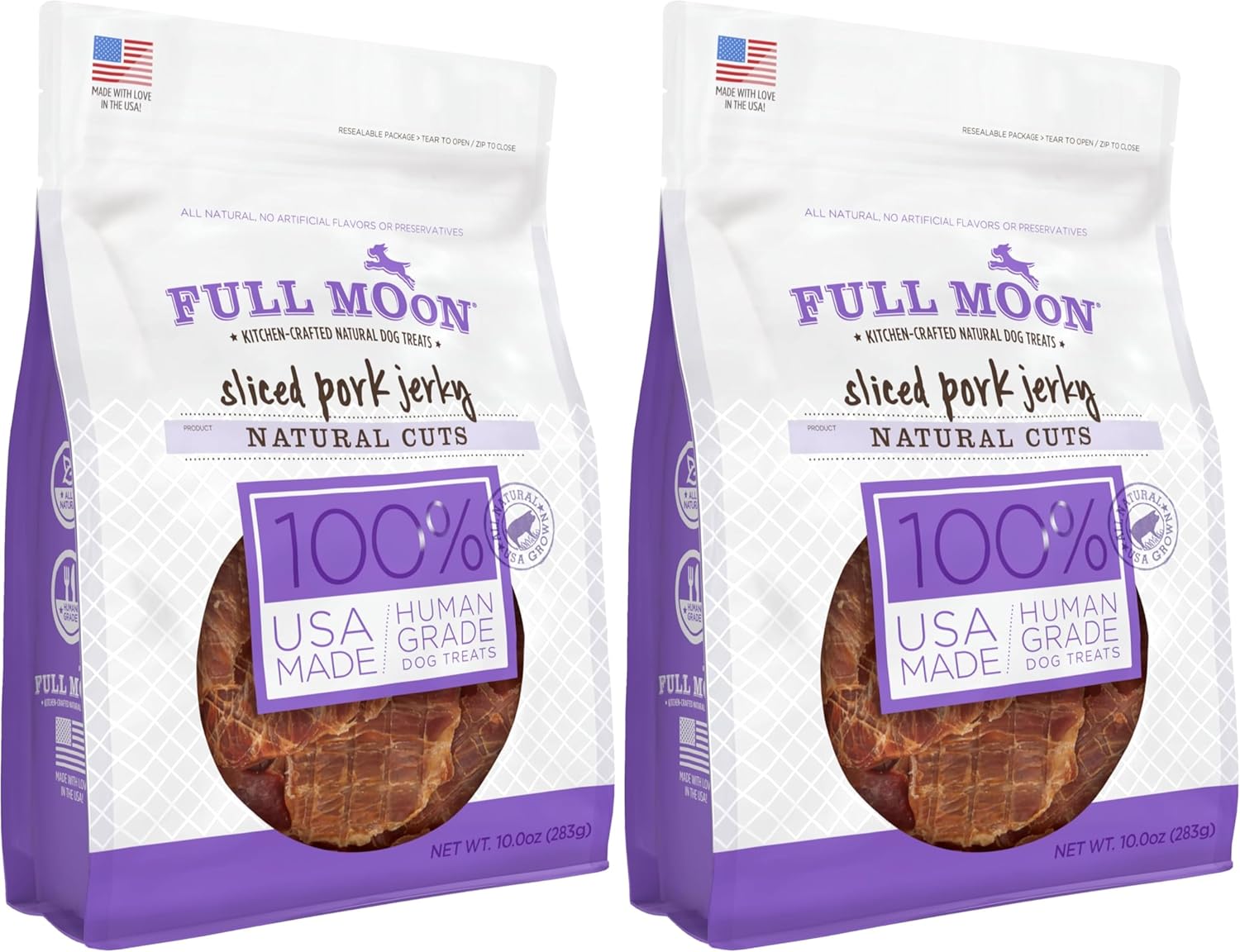 Full Moon Natural Cut Pork Jerky Healthy All Natural Dog Treats Human Grade Grain Free 10 oz (Pack of 2)