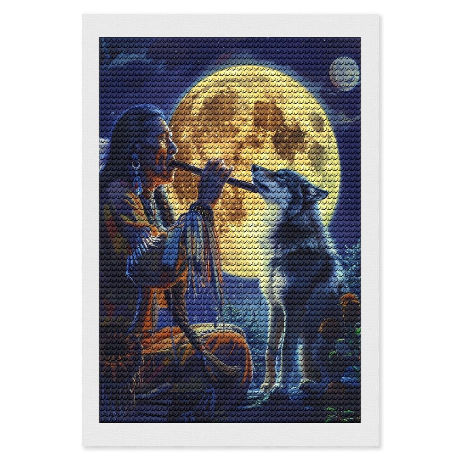 Nclqvjxzkhw Style Tribal Wolf Song Native Am-Ericans Diamond Art Painting For Adult Round Diamonds Pictures Arts Crafts Home Wall Decor 8"X12"