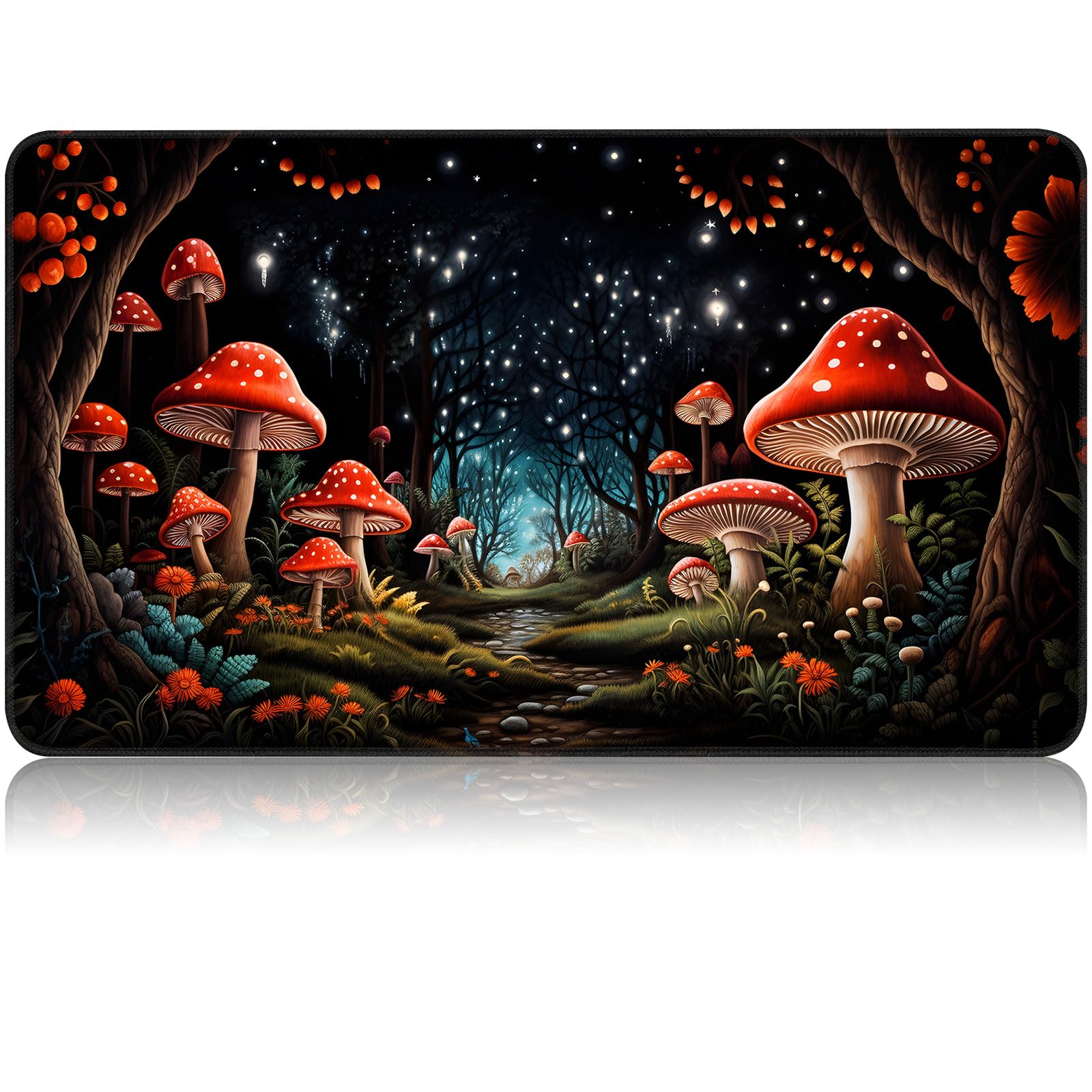CAPAUNVDA for MTG Game Playmat, for Magic TCG Rubber Play mat, Tabletop Card Playmats with Smooth Surface, Trading Card Inked Game Mat, Battle Game, Forest Musnroom, 24''x14'' Mat