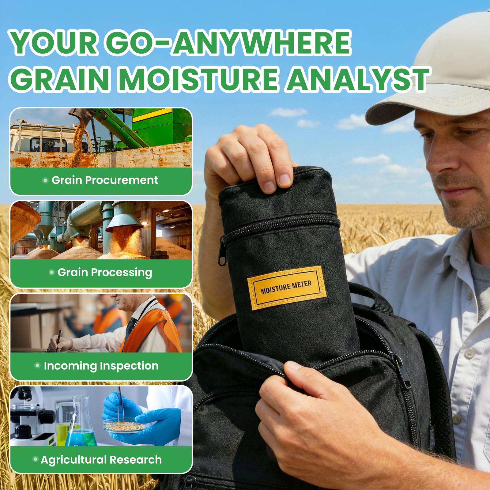 Huanyu Getreide Feuchtigkeitsmessgerät Grain Moisture Meter für 40 Sorten, ±0.5% Genauigkeit, Feuchtigkeitsmesser mit 14 Sprachen inkl. Deutsch, Temperaturkompensation, für Weizen, Rohkaffee und mehr