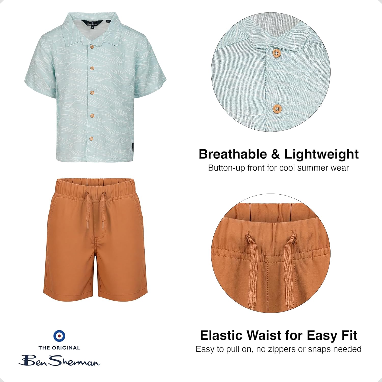 Ben Sherman Clothes Boys’ 2-Piece Linen-Tech Short Set with Button-Down Shirt & Shorts – Baby, Toddler & Big Boys (12M-14)