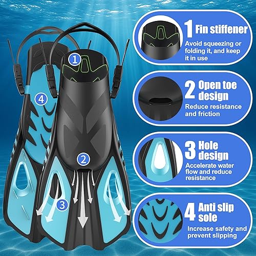 Miniatura 2 de Aletas de esnórquel, aletas de natación, tamaño de viaje, cortas, ajustables, para esnórquel, buceo, adultos, hombres y mujeres, aletas de natación