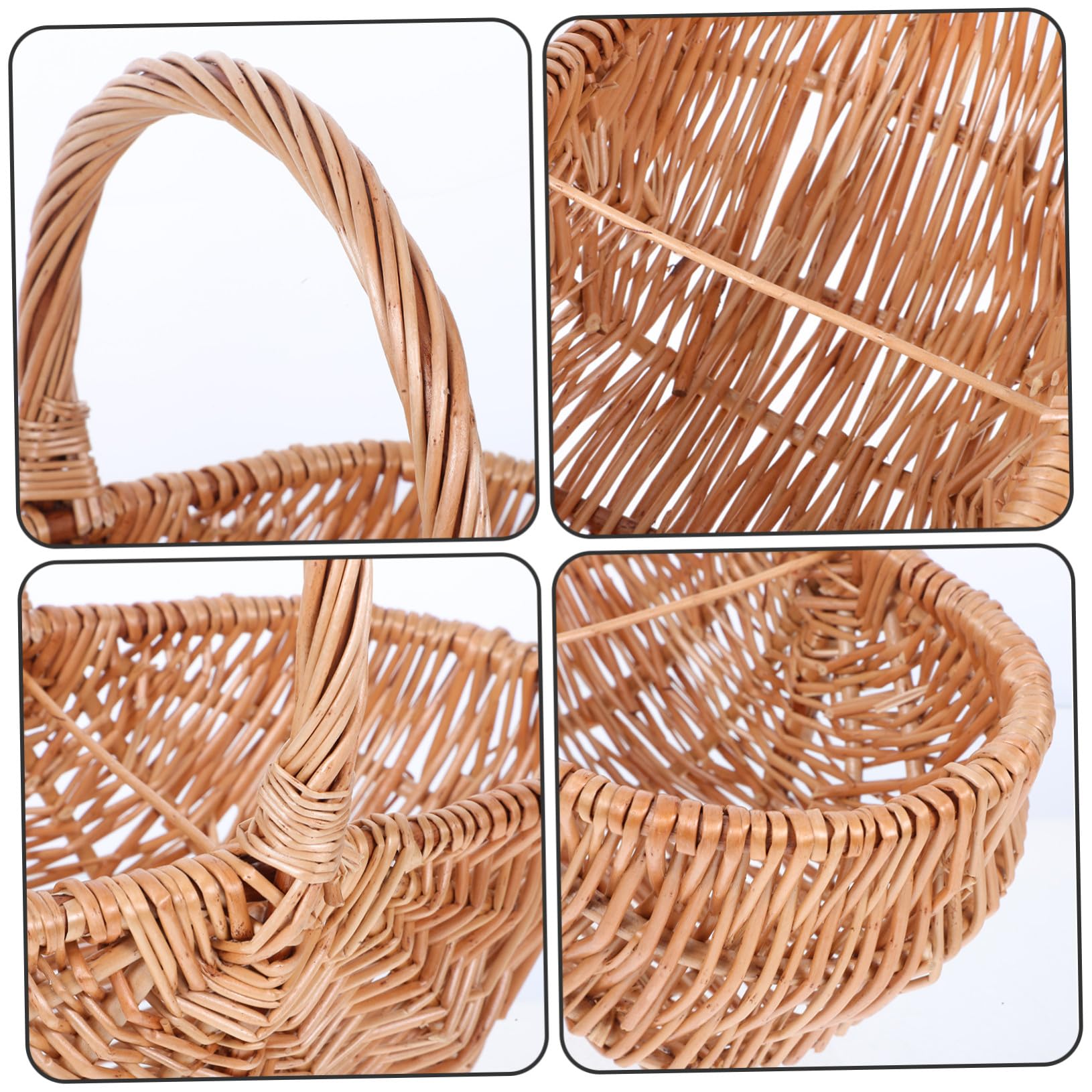 GALPADA Cesta de Picnic de Mimbre Tejida a Mano Pequeña 27 Cm para Frutas Verduras y Huevos Portátil Ligera para Camping y Picnic al Aire Libre