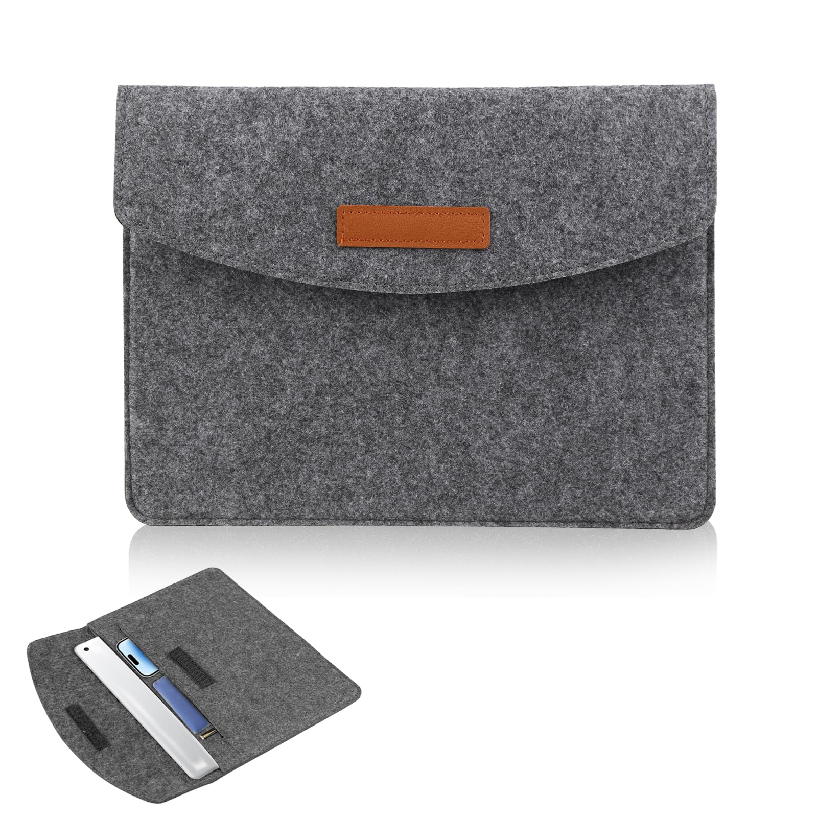 9-11" Zoll Tasche aus Filz, Tablet Tasche 11 Zoll für iPad Air 11 & iPad Pro, Dünne Schutzhülle mit Klettverschluss und Zusatzfach, Leichte Tablet Hülle für Alltag Reise Büro Hellgrau
