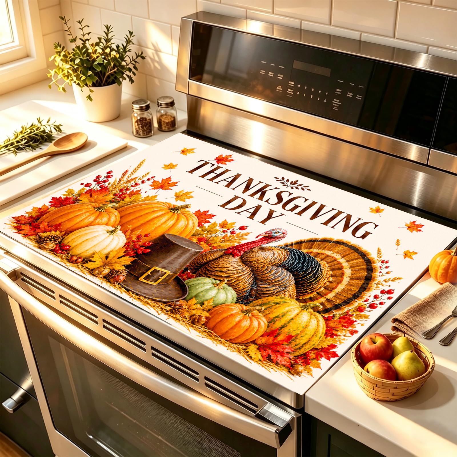 HOMETITUTE Pumpkin Thanksgiving 4 Placemats &amp; Stove Cover Set
