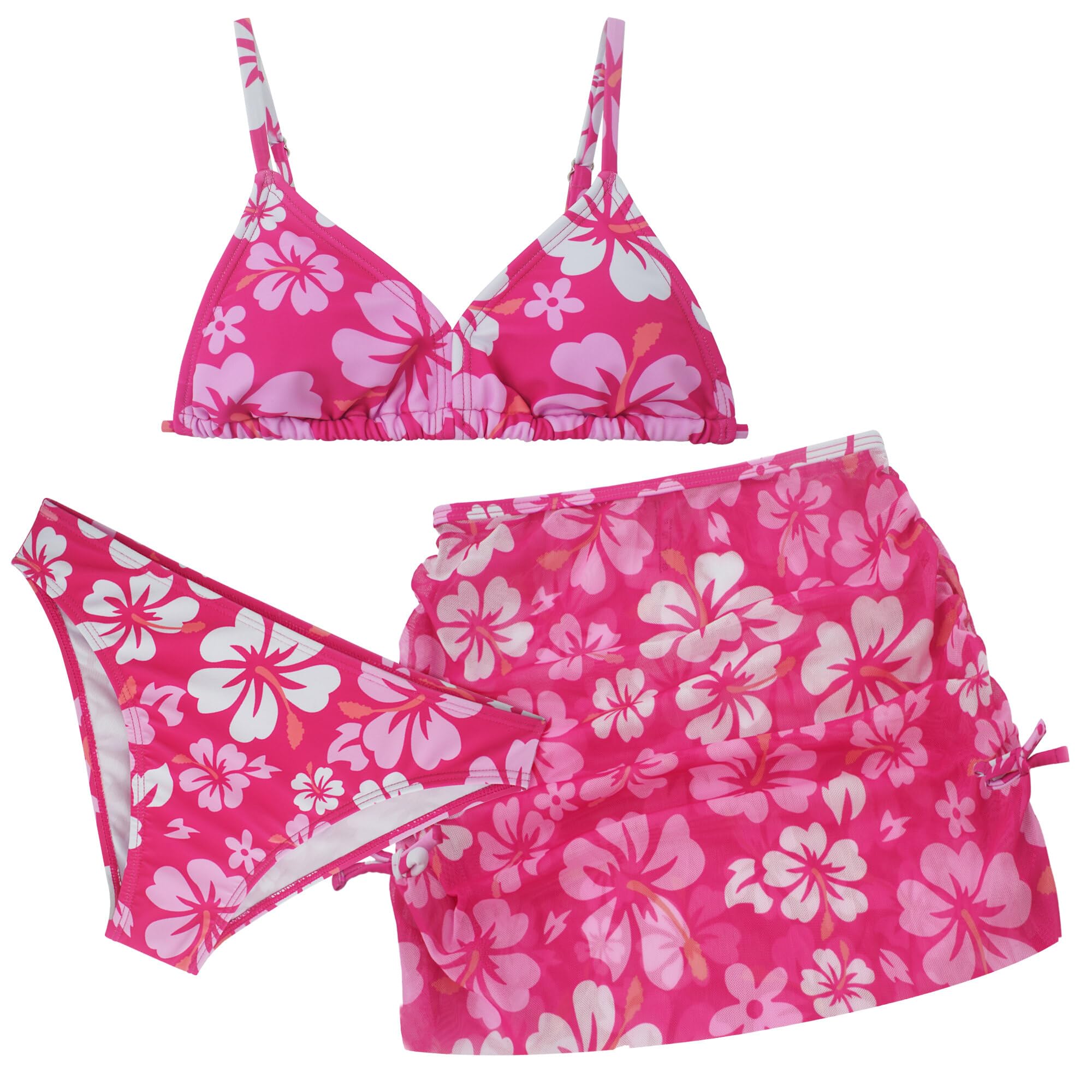 SEAUR 3 Pièces Maillot de Bain Enfants Filles Haut Caraco Cool Bas de Bikini Jupe de Bain Ensemble Natation Piscine Plage Vêtement Été pour 8-14 Ans