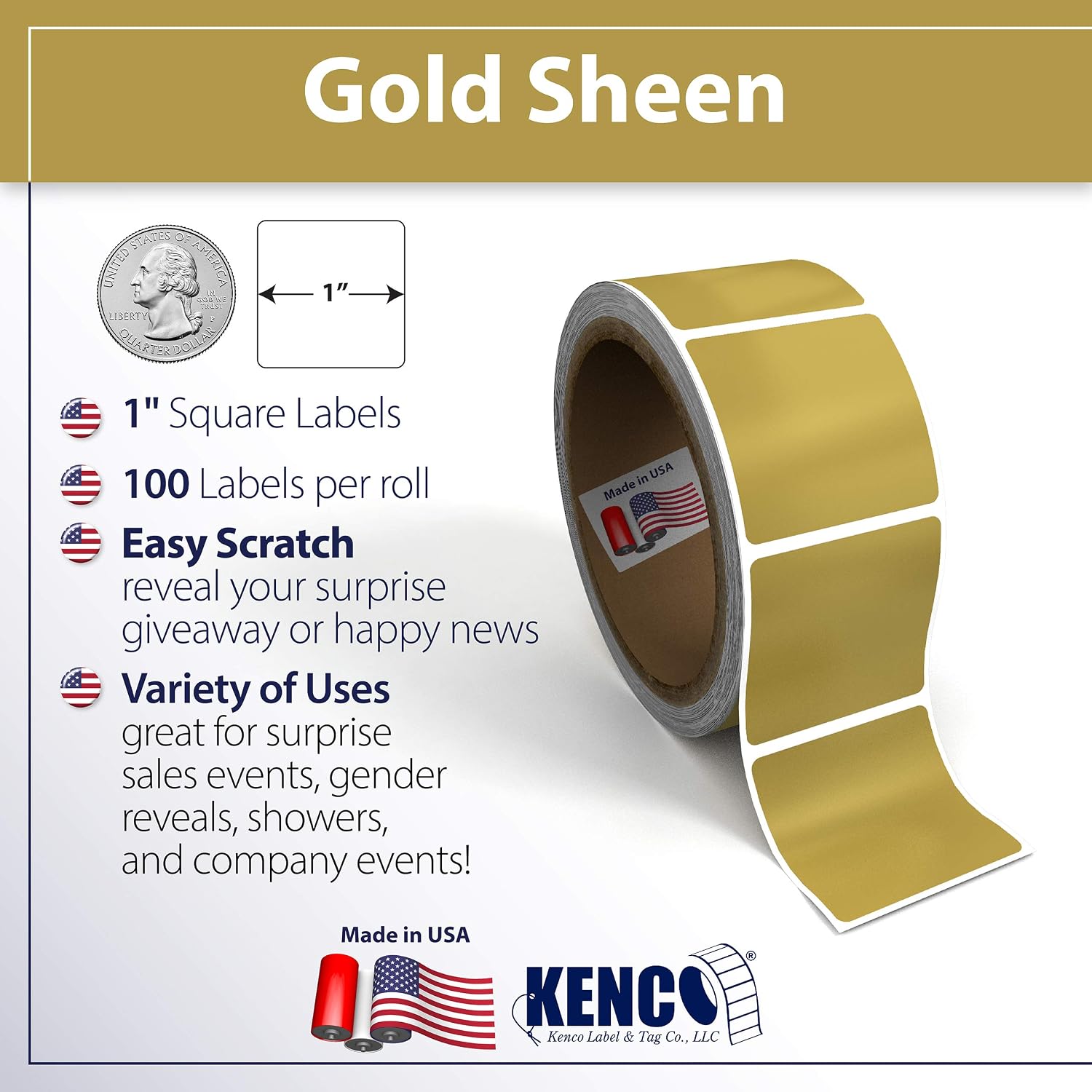 Kenco Scratch Off Stickers - Silver Scratch Off Labels Stickers - Made in The USA (Gold 1 X 1, 100 Stickers)