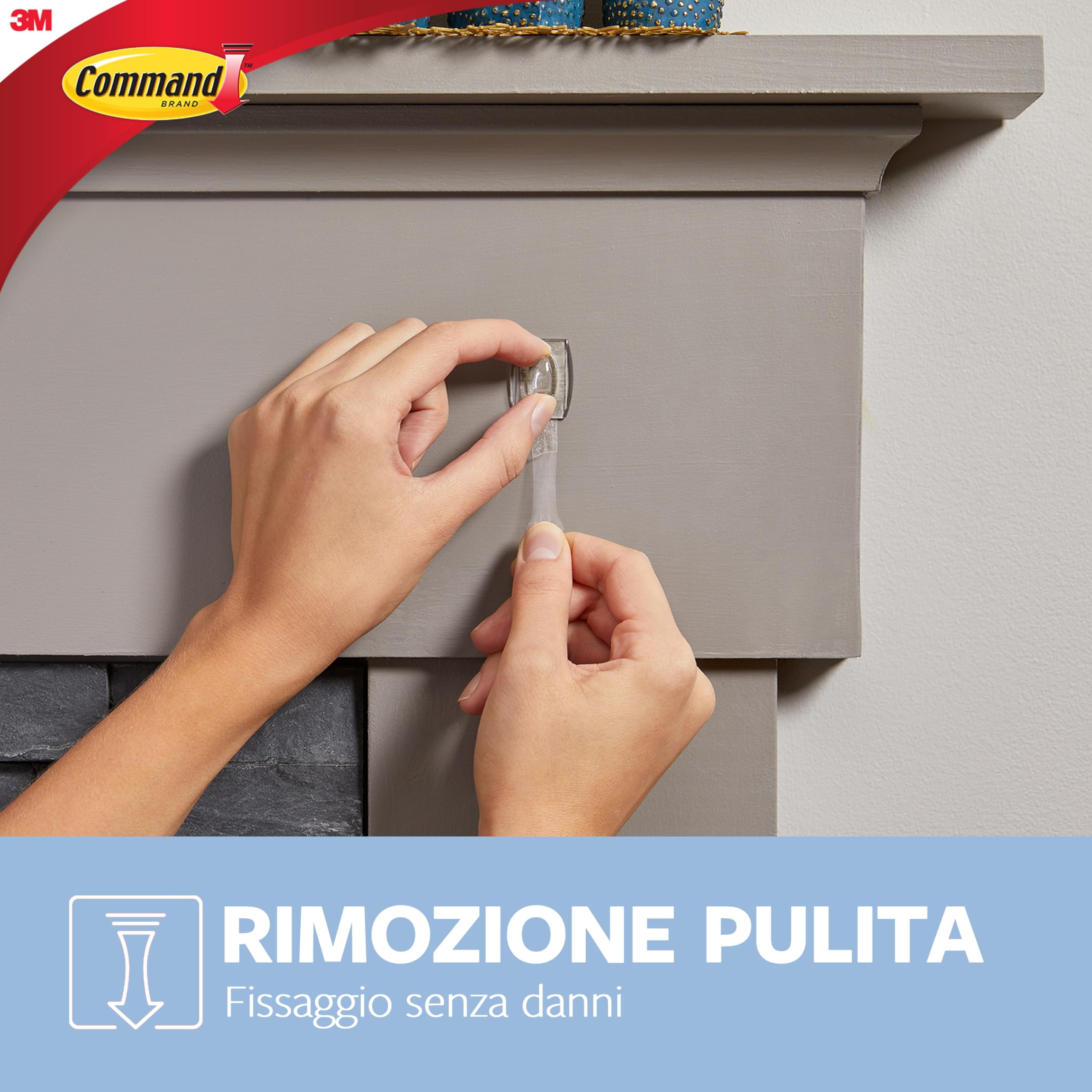 Command Mini Ganci Adesivi Trasparenti per Decorazioni Interne, 6 Ganci e 8 Strisce - Senza Forare, Danneggiare il Muro o Lasciare Residui Appiccosi, Tenuta: 225g