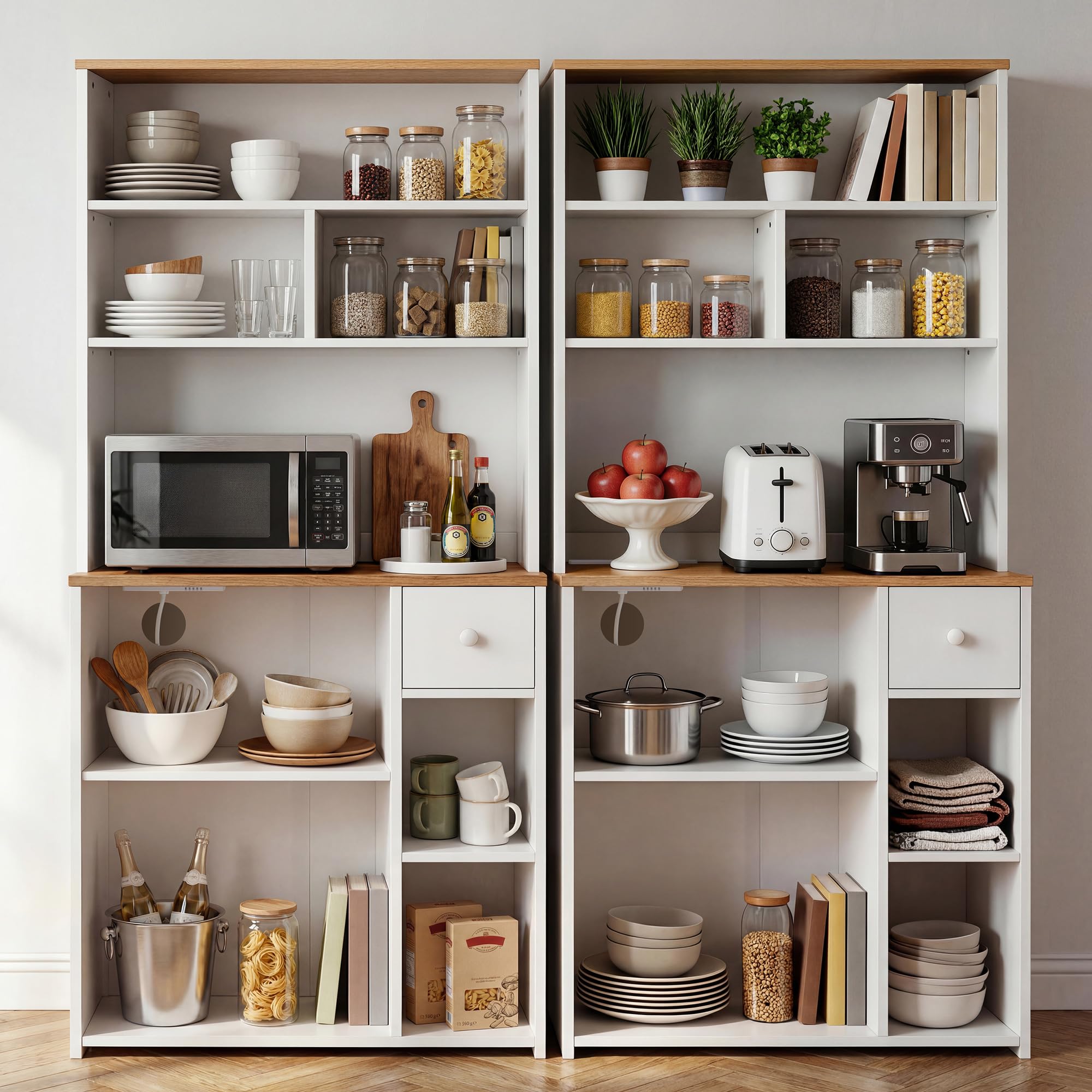 YITAHOME Estante para panadería con Toma de Corriente, Estante de Almacenamiento de Cocina con encimera, Estante Alto de Cocina con 75 cm de Ancho, 2 Salidas de CA, 2 Puertos USB, Barra de café