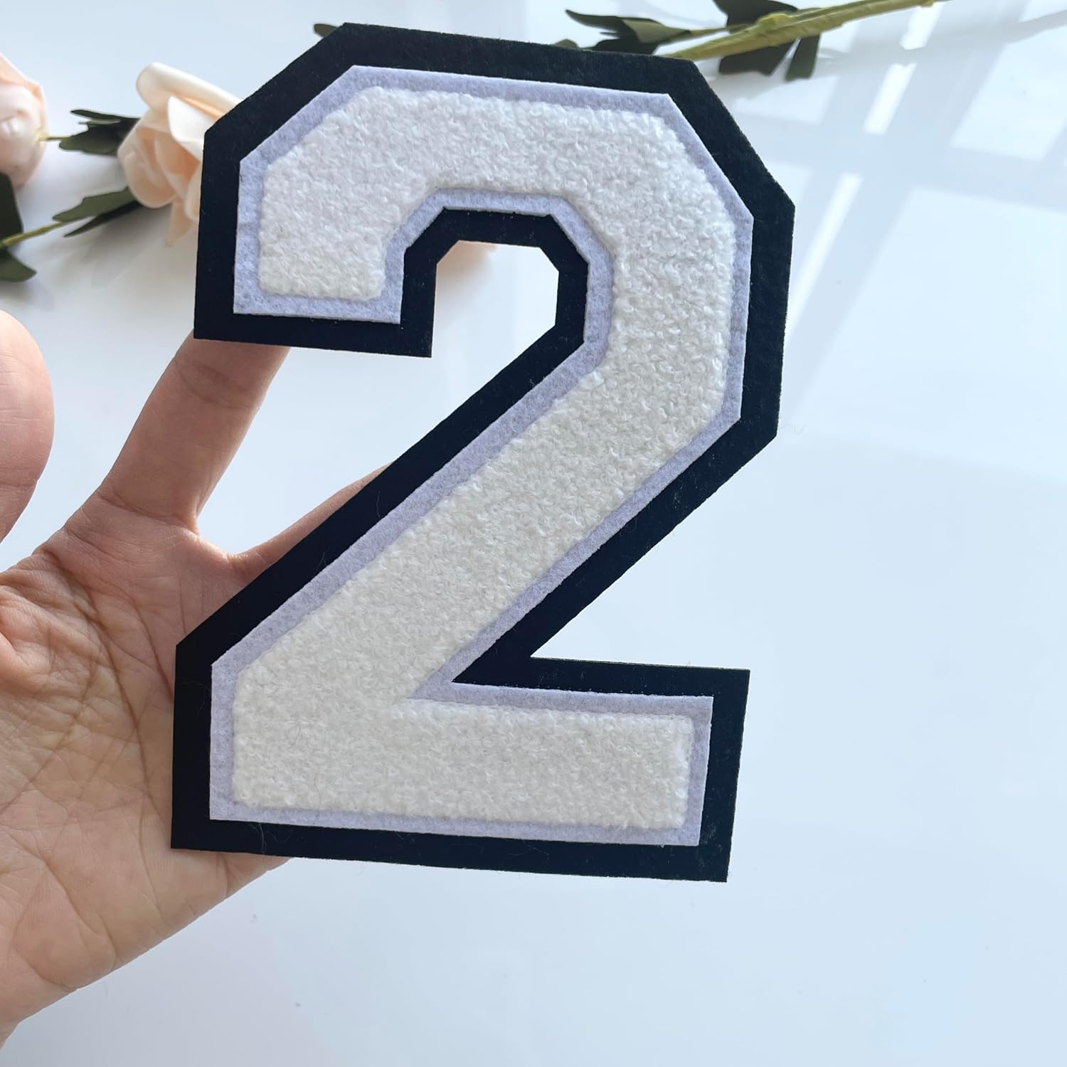 6 Inch White Chenille Number Patch – Iron On & Sew On Large Varsity Embroidered Applique For Letterman Jackets, Jerseys, Hoodies, Bags & Jeans – DIY Clothing Decor, Team Uniform & Gift（1 PC） (White 2) image 5