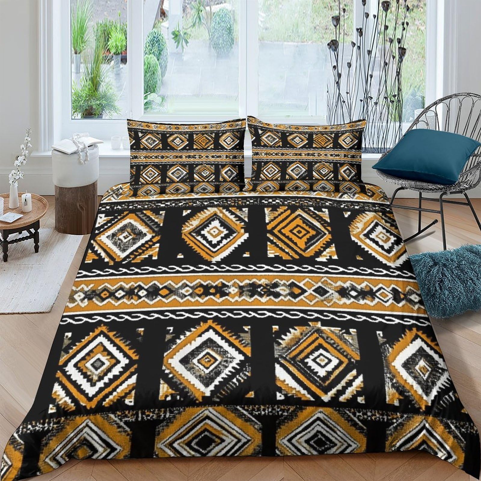 Ctjqhvkz Style-4 3D Printed Geometric Tribal Fitted Sheet Microfiber Soft Breathable Ethnic Pattern Bed Cover For Bedroom Dorm Decor Single（135X200cm）