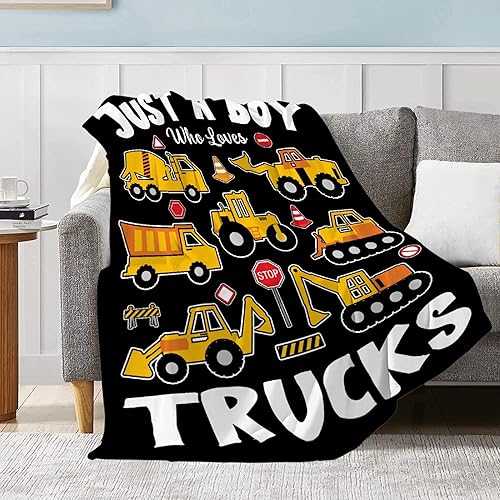 Miniatura 2 de Just A Boy Who Loves Trucks - Manta de felpa de excavadora de 30 x 40 pulgadas para niños pequeños  Manta de franela de camión volquete de camiones