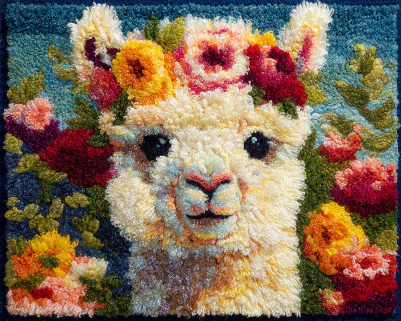 AMBATTERY Carpet Latch Hook Kit Alpacas and Flowers 60x40cm