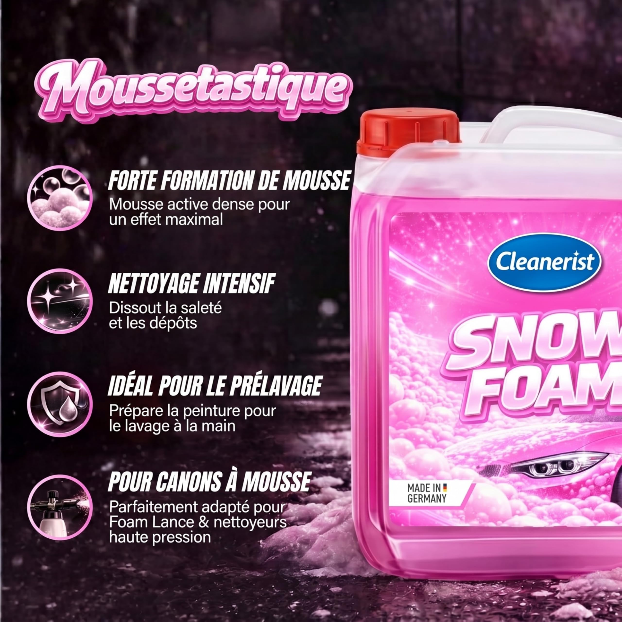 Cleanerist | Snow Foam Pink 5L concentré - shampoing auto prélavage actif pour canon à mousse - nettoyage dense voiture, moto, caravane et camping-car - parfum agrumes