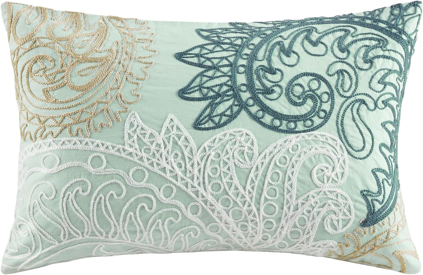 Ink+Ivy Kiran Cotton Fashion Cotton Throw Pillow, Casual Embroidered Oblong Decorative Pillow, 12X18, Blue