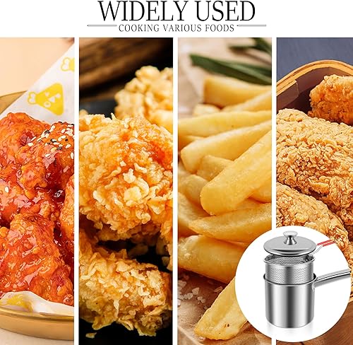 Miniatura 7 de Olla para freír con cesta coladora, olla de acero inoxidable con tapa y asa, mini freidora de aceite de 1.8 litros, freidora portátil, freidora