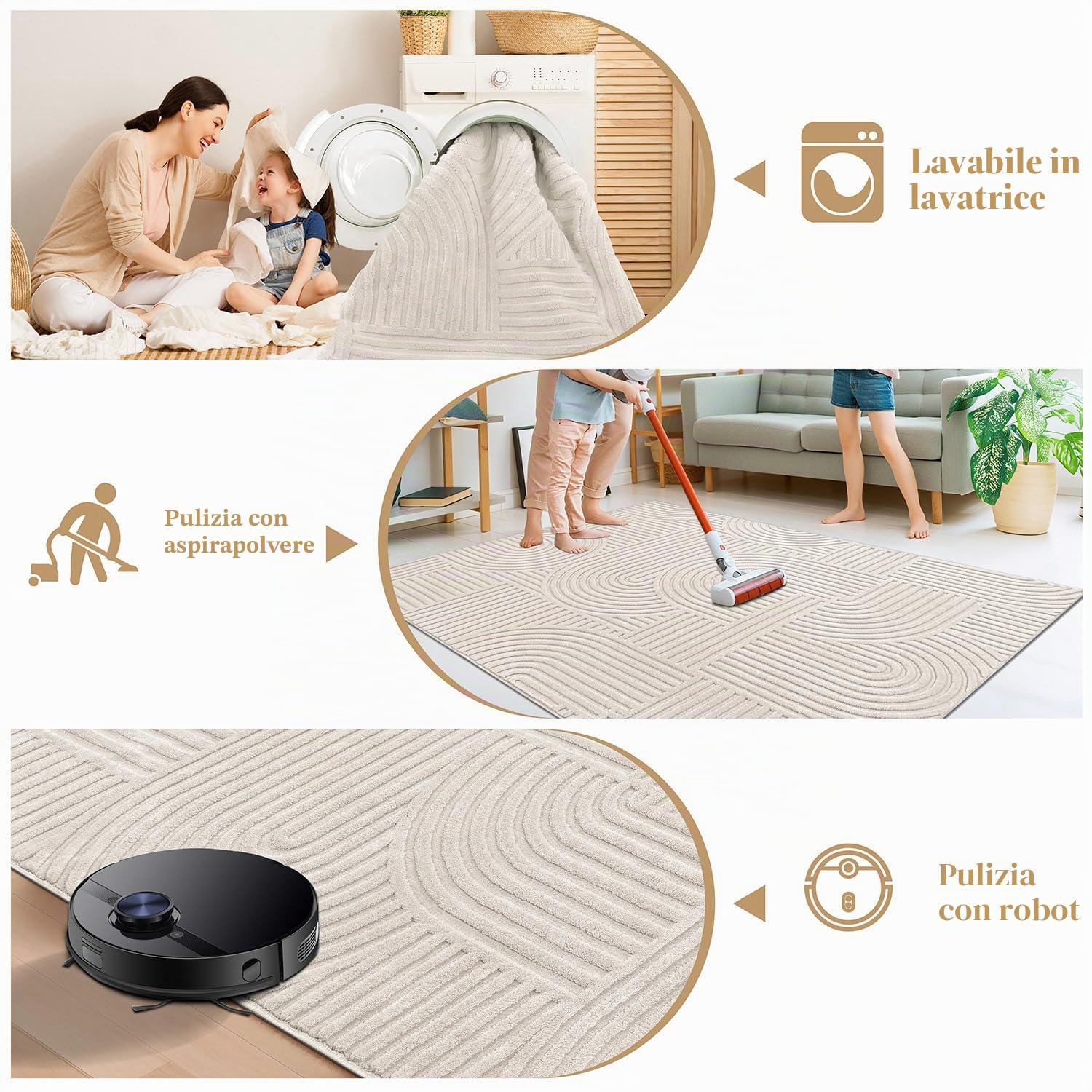SHACOS Tappeti Moderni per Soggiorno Crema 160x230cm Tappeto Salotto Grande Morbido Antiscivolo Lavabile in Lavatrice Tappeti di Zona per Camera da Letto