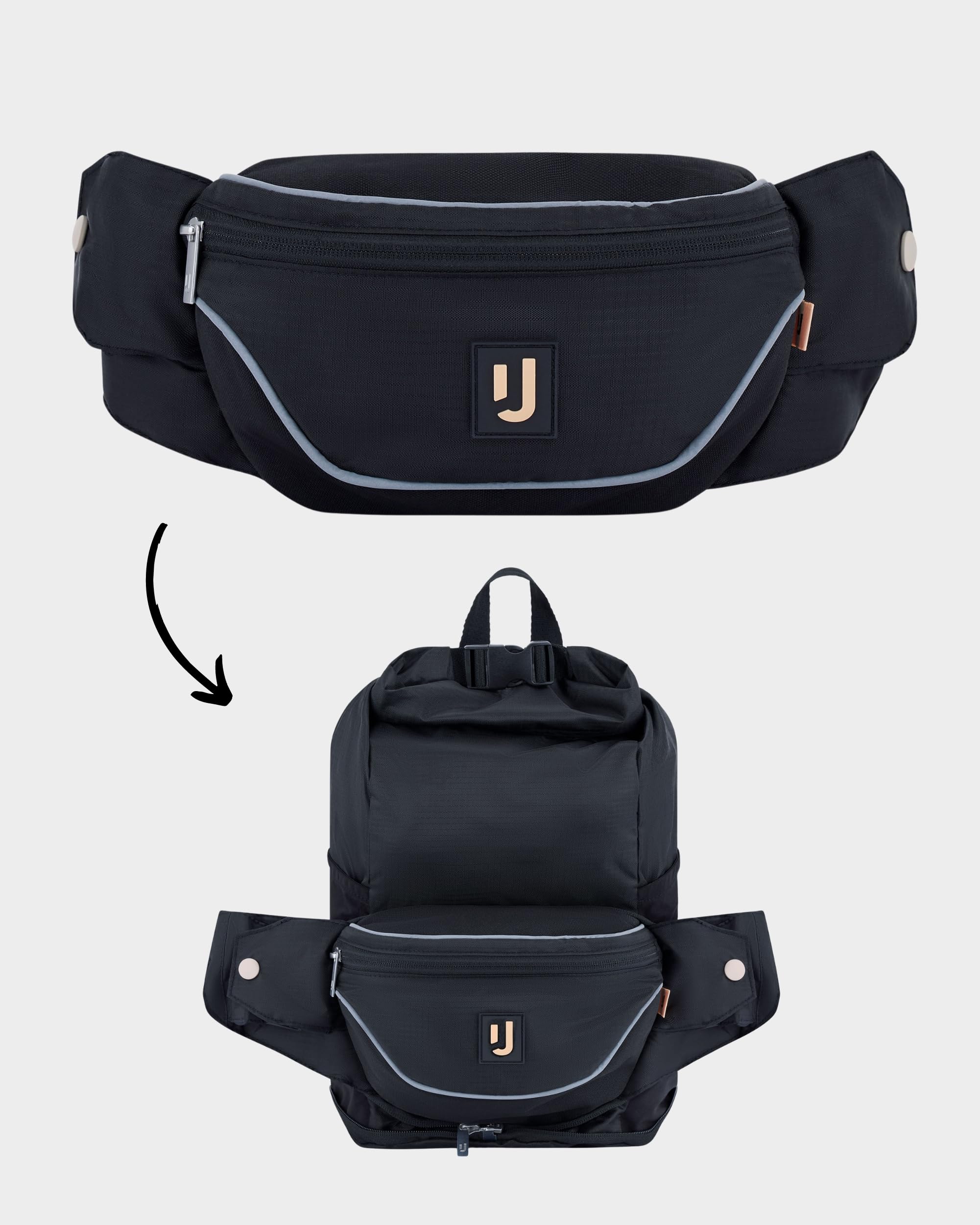 Johnny Urban Jimmy Banane Noir - Sacoche pour Voyage et Festival - 2in1 Grand Ceinture et Sac à Dos - Petit Sac à Main Fashion - Imperméable