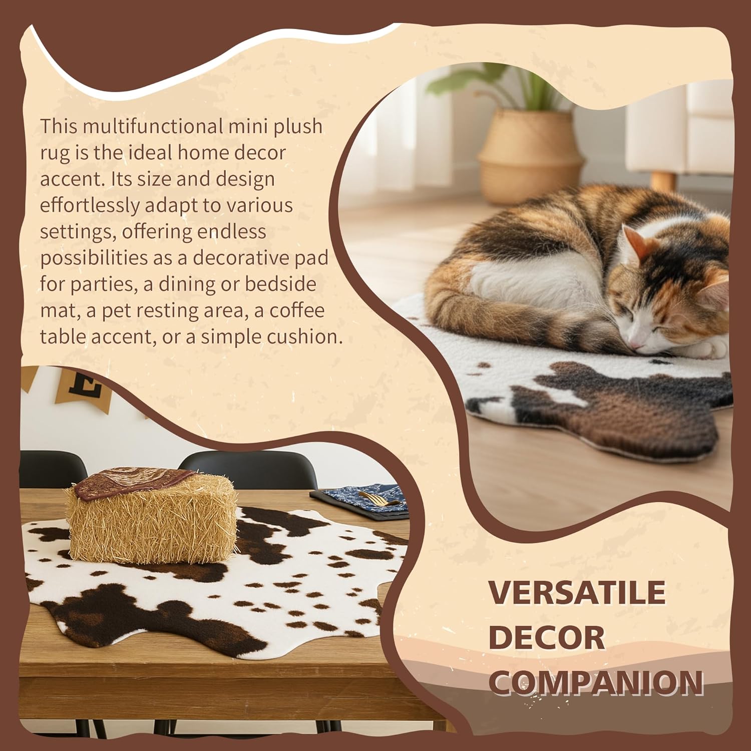 6 Pack Mini Soft Fur Faux Cowhide Rug 20x16 inch Rustic Chic Western Mat Cow Hide Rugs Carpet for Room Resting Area Table Centerpieces Cowboy Party Supplies Art Decor