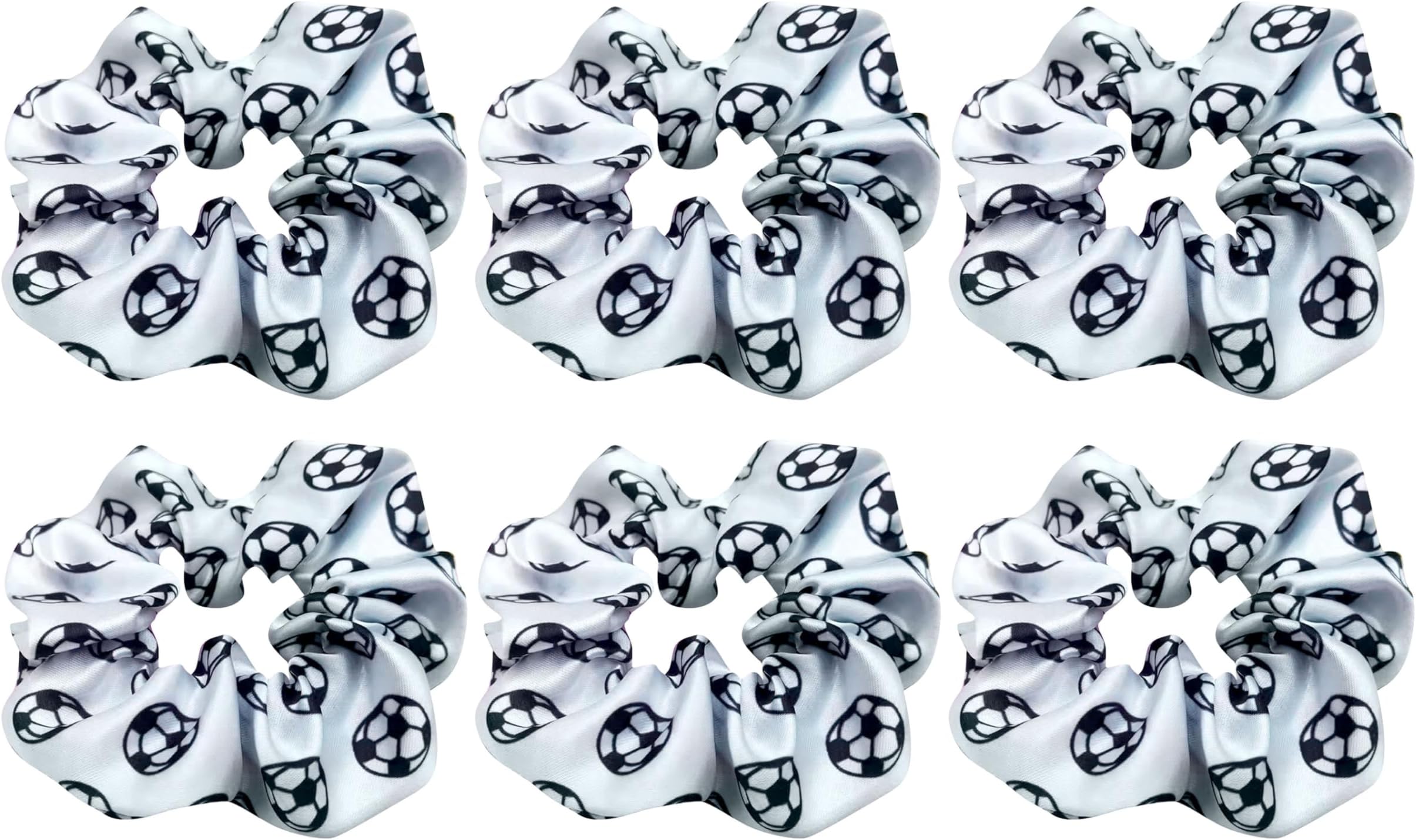 6 Pack Silky Smoothly Soccer Hair Scrunchies Sparkly Football Hair Ties Hair Eleastic Bands Scrunchy Ropes Ponytail Holders Wrist for Girls Soccer Teams School,Dance,Games ,Tournaments and Party favor