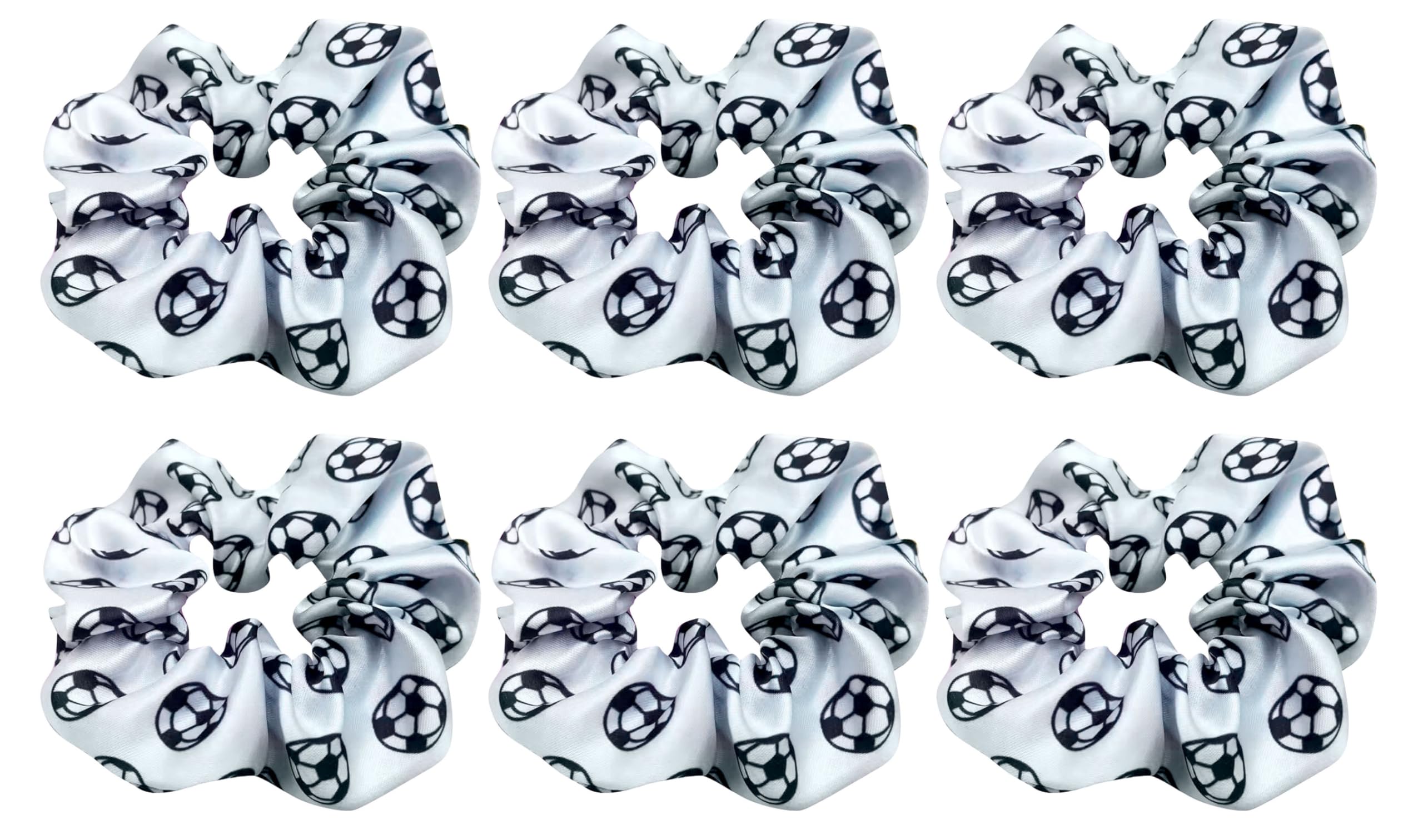 6 Pack Silky Smoothly Soccer Hair Scrunchies Sparkly Football Hair Ties Hair Eleastic Bands Scrunchy Ropes Ponytail Holders Wrist for Girls Soccer Teams School,Dance,Games ,Tournaments and Party favor