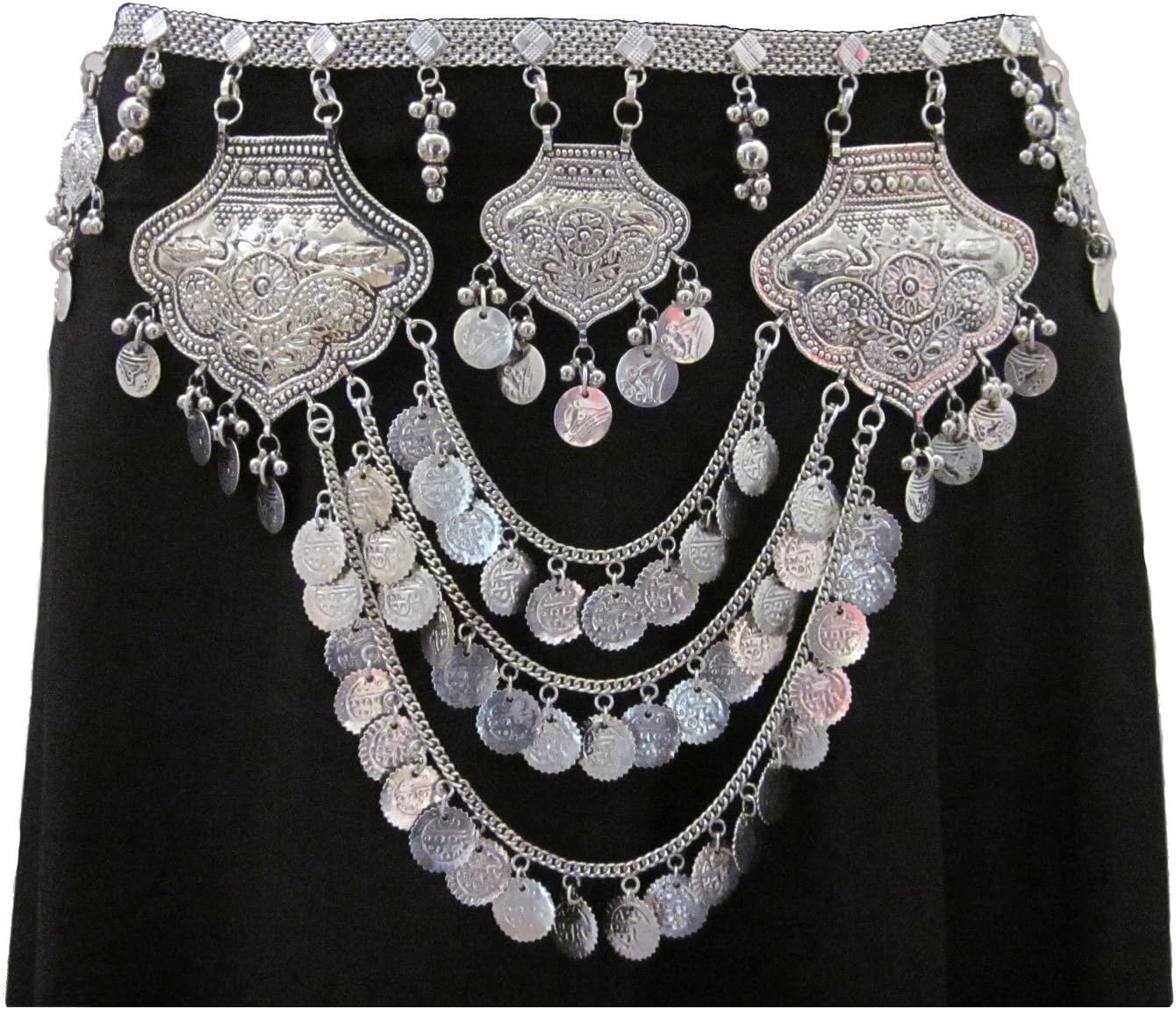 Women's Metal Chain Coin Belt | Tribal Fusion Belly Dance Costume Dress Outfit Skirt Pants Novelty Waist Hip Jewelry | Boho Gypsy Hippie Bohemian Style Statement Accessory