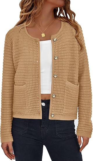 PRETTYGARDEN Women Knit Cardigan Sweaters Fall Fashion Long Sleeve Open Front Button Down Trendy Casual Jacket Winter Clothes
