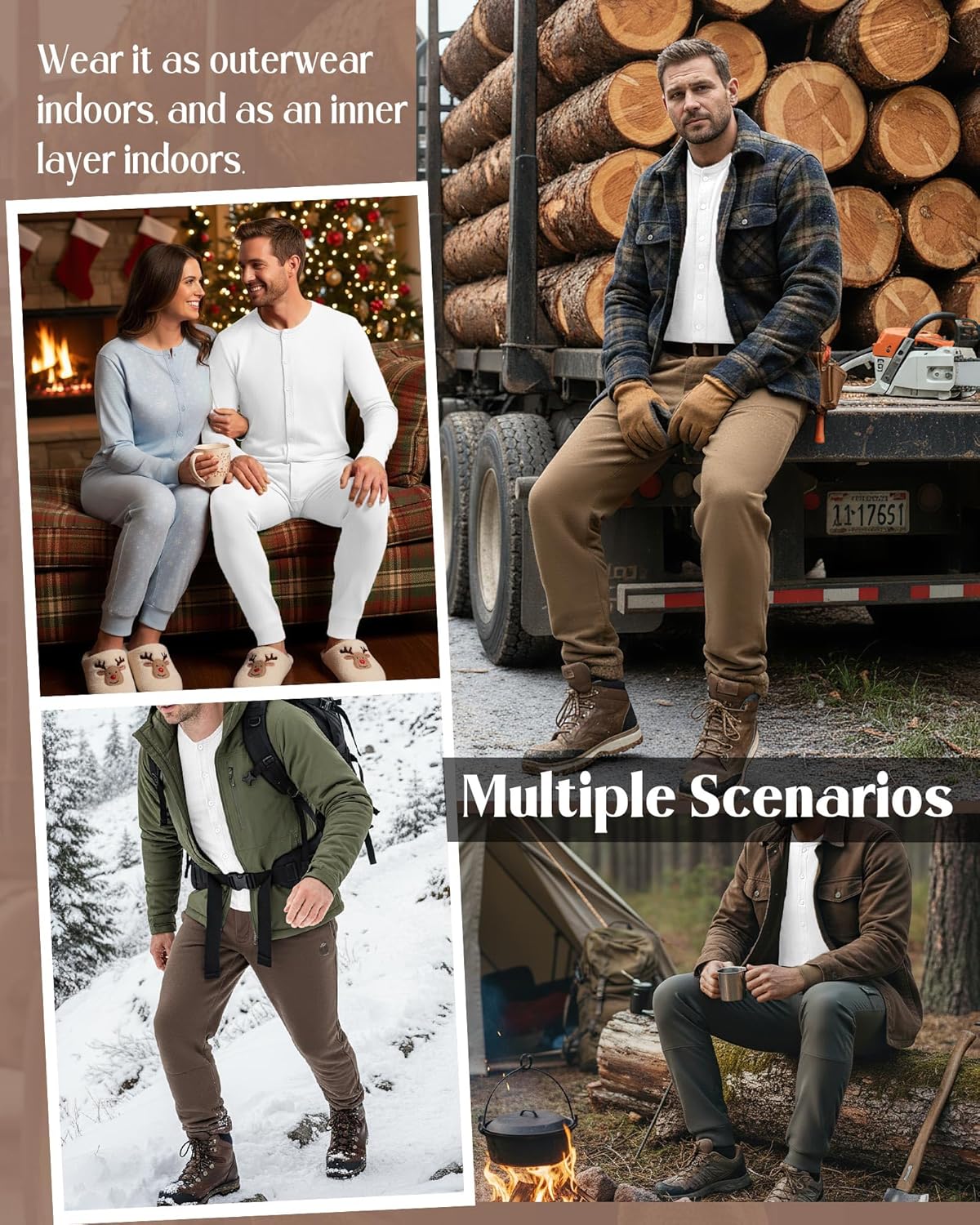 Men's Thermal Union Suits Long Sleeve One Piece Crew Neck Bodysuit Pajamas Button Down Classic Underwear - Image 3