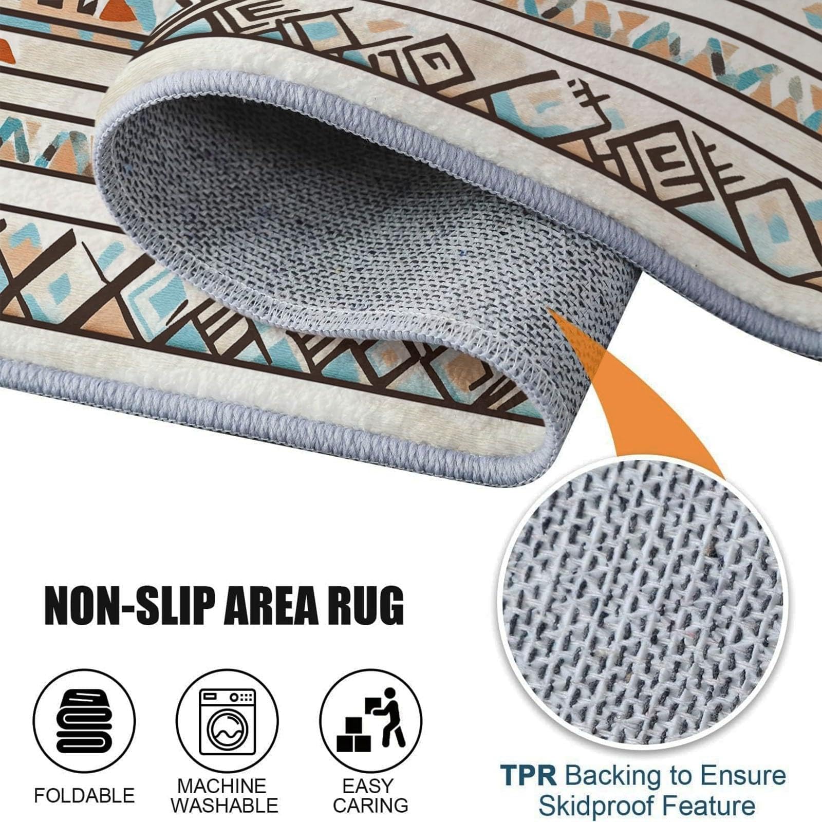 Tappeto Azteco con Motivo Geometrico, Etnico del Sud-Ovest, Lavabile, Antiscivolo, Stile Country, per Soggiorno, Camera da Letto, 80x200cm