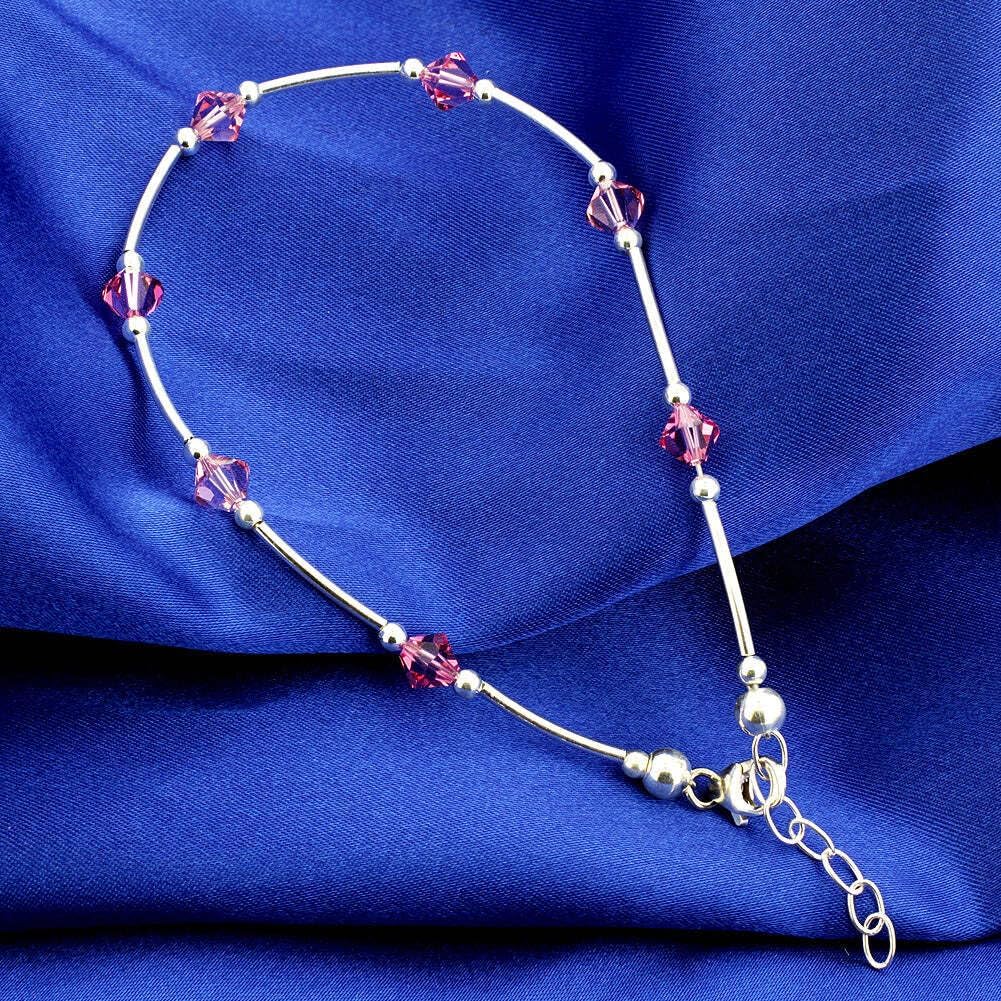 Gem Avenue .925 Silver Ankle Bracelet Anklet with Bicone Austrian Crystals - Clear