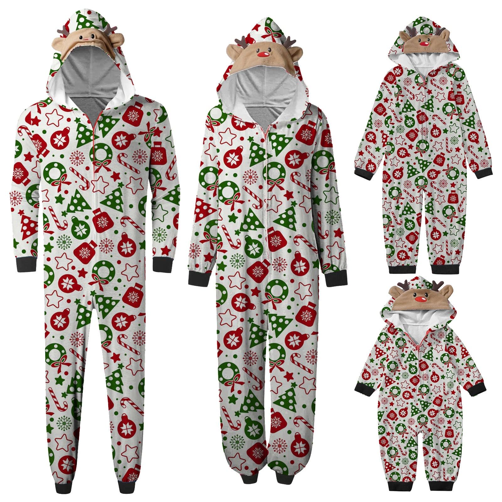 CHUOAND Matching Pajamas Set for Family Holiday Cute Printed Christmas Sleepwear Zipper Jumpsuit for Couples