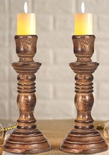 Wooden Candlestick Holder Stand, Decorate Your Dinner Table, Christmas Decoration, Coffee Table, Wedding Party, Family Gatherings, Home, Spa - Decorative Candle Holder - 8 Inch Set of 2 - Burnt