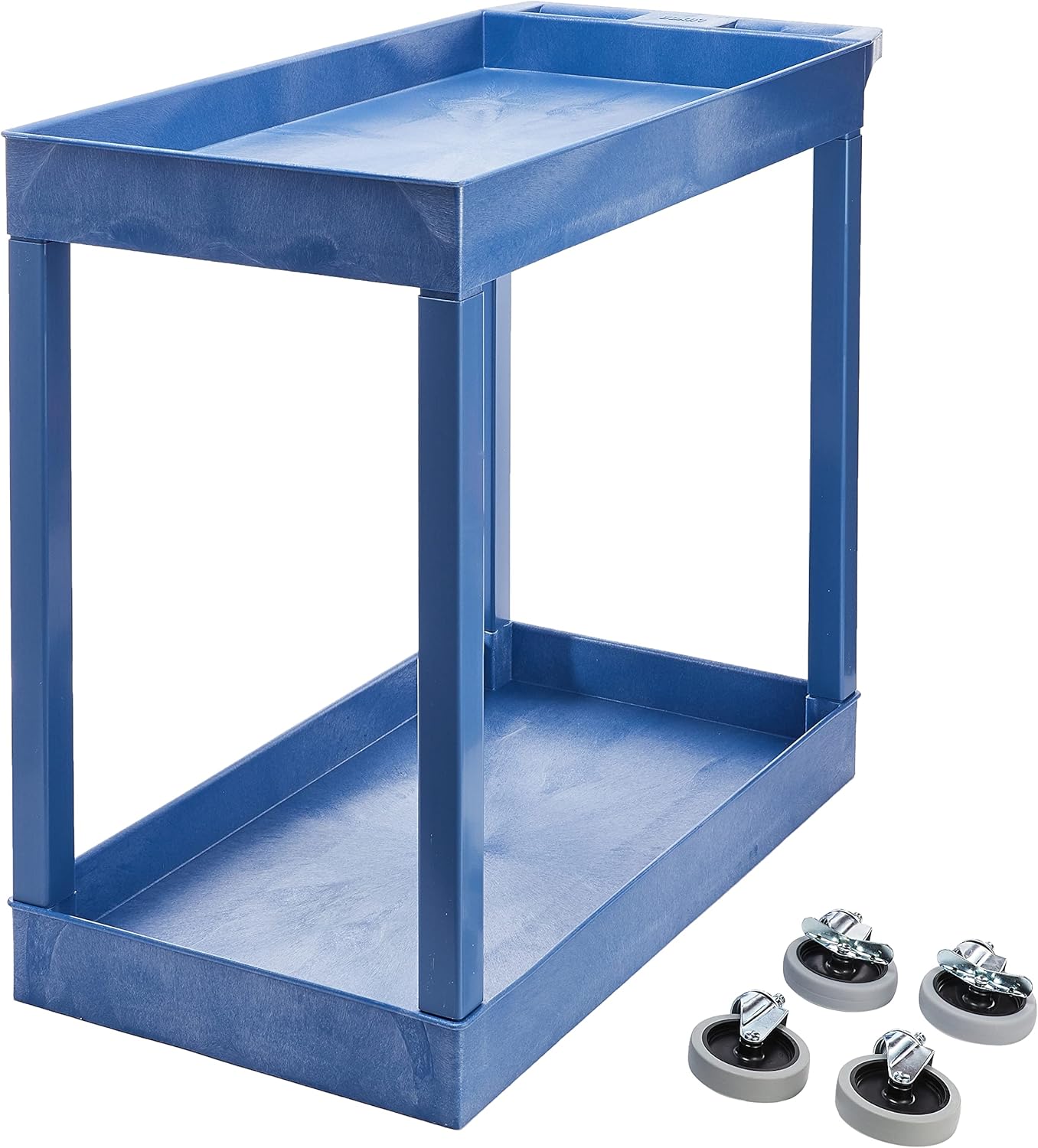 Luxor Two Shelf Rolling Industrial Utility Tub Cart with Handle - 32 in. x 18 in., Blue Blue 18 L x 35 25 W x 34 25 H