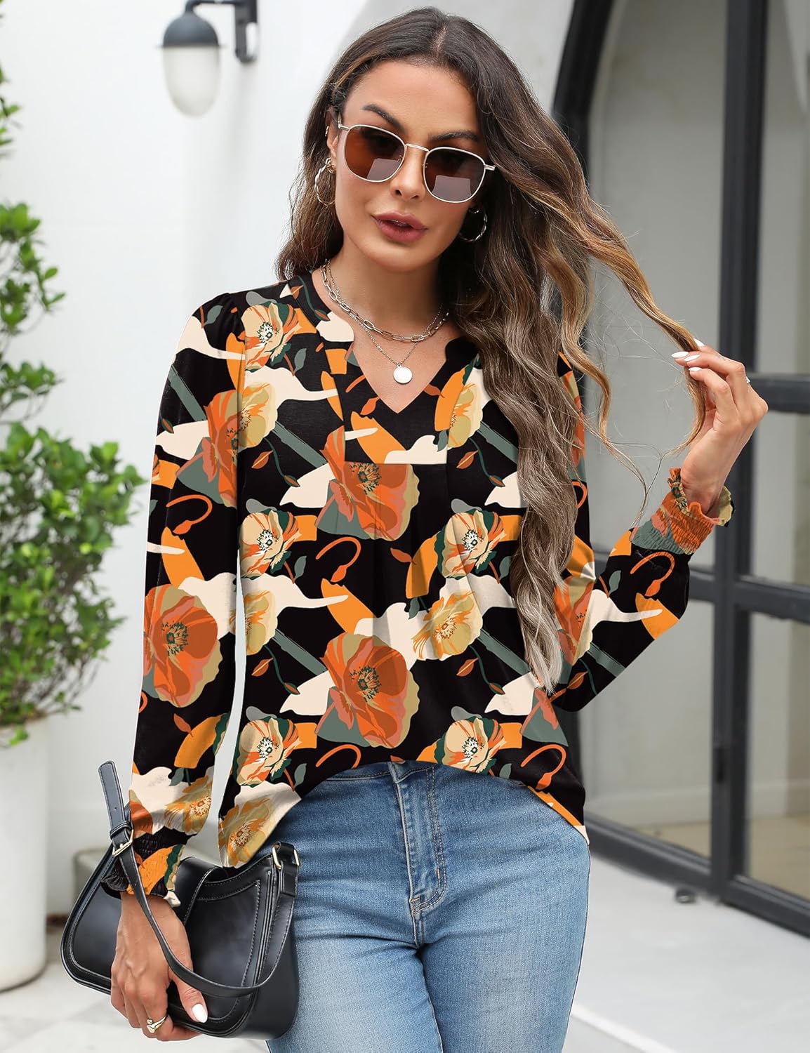 Womens V Neck Long Sleeve Blouses Tops 2026 Spring Fashion Ruffle Cuffs Dressy Casual T-Shirts - Image 4